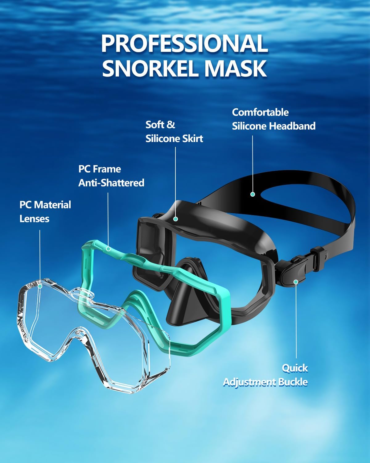Detalle de WSTOO Adults Swim Goggles with Nose Cover (Anti-Fog, 180° Panoramic, Leak-Proof, 3-Lens)