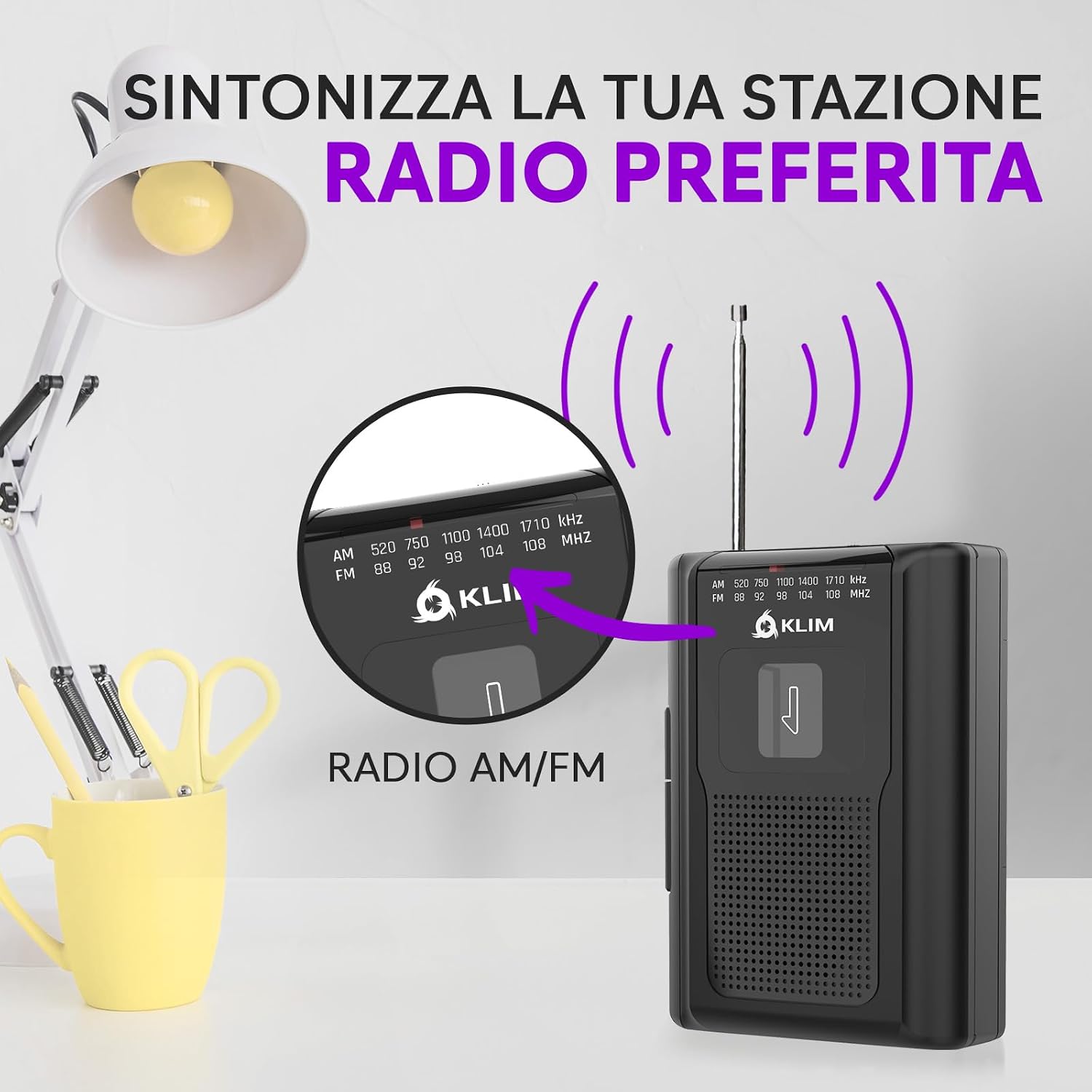 Detalle de KLIM K8 Lettore Cassette Audio – Registratore, Radio AM/FM e Audio Portatile con Microfono Integrato
