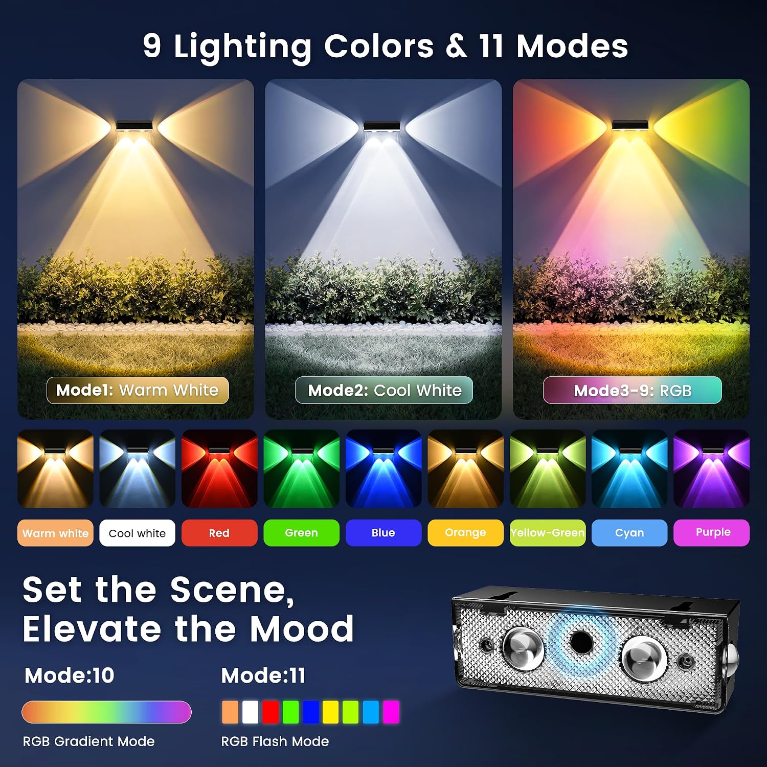 Detalle 2 de ESUNYD 10541 Solar Fence Lights, 6-Pack RGB Waterproof Wall-Mount LEDs