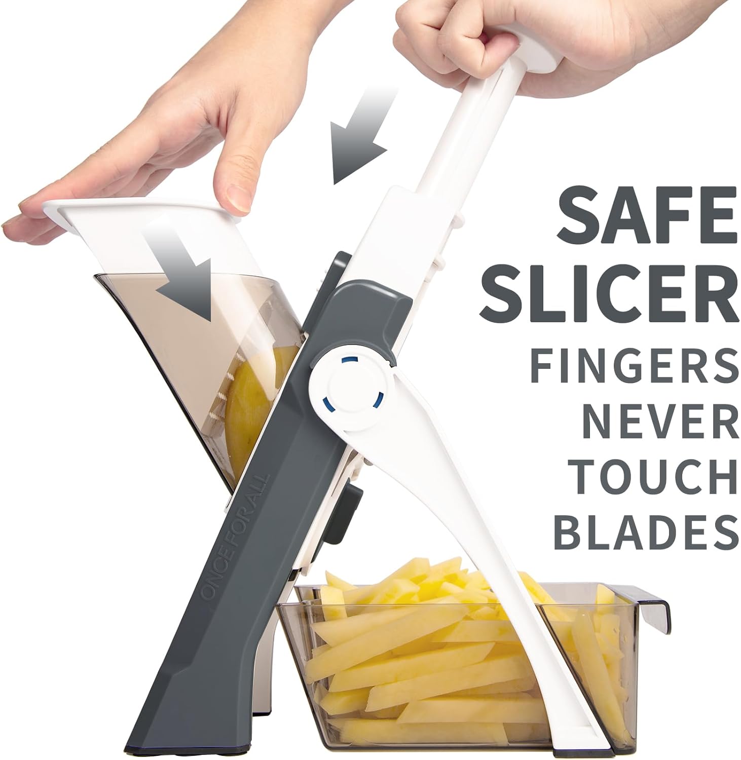 Thumbnail 1 de ONCE FOR ALL Safe Mandoline Slicer 5 in 1 Vegetable Chopper (Adjustable 0.1–8 mm, Gray)