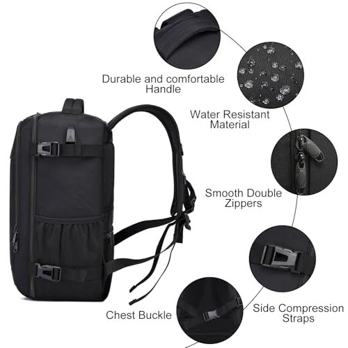 Thumbnail 5 de PUSLOM Bagage cabine 40x30x20 cm – Sac à dos voyage cabine USB, 24 L, compatible Ryanair/Wizz Air/Eurowings – Noir