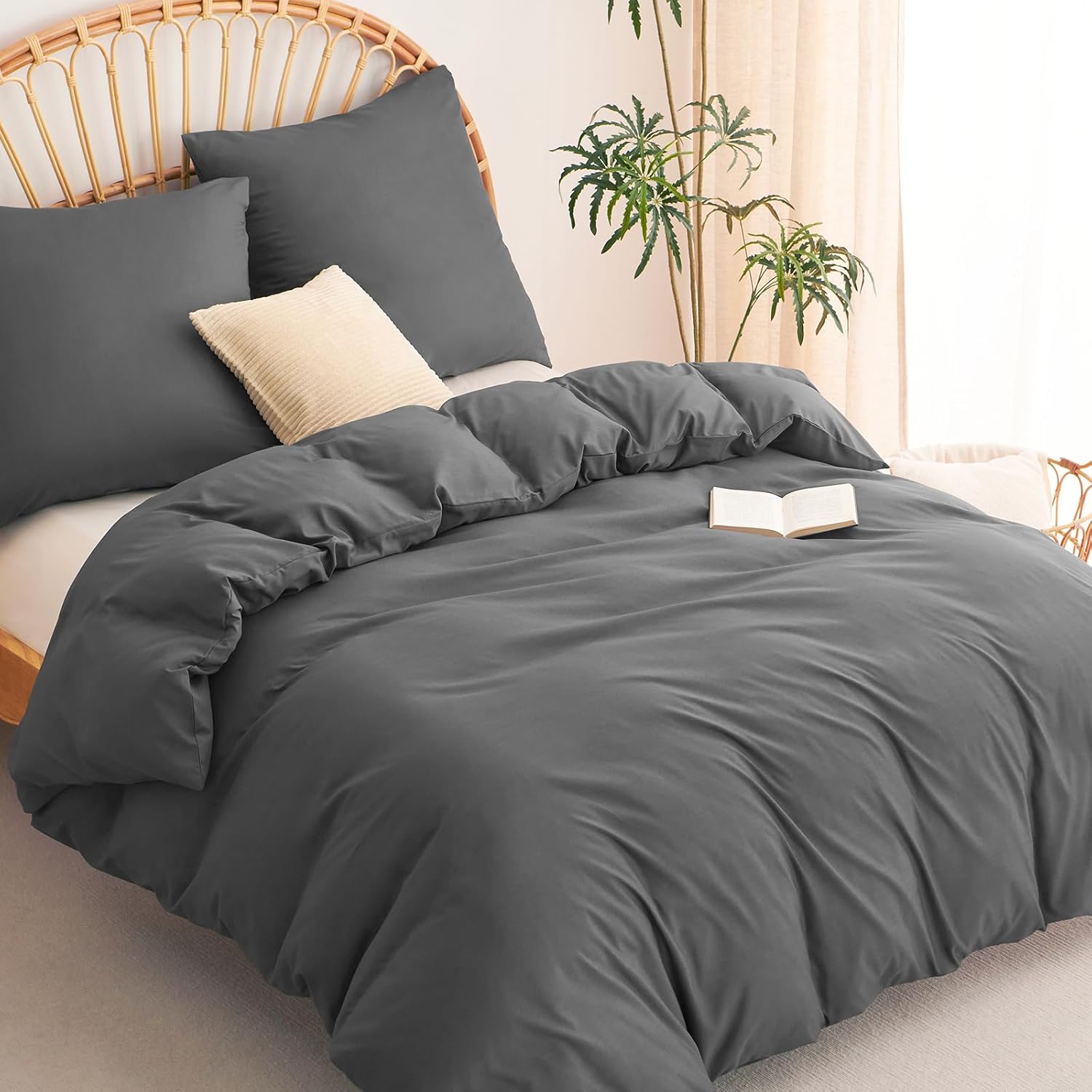 Detalle de WAVVE Bettwäsche 200x200 Anthrazit – Mikrofaser-Set (3-teilig) mit Reißverschluss