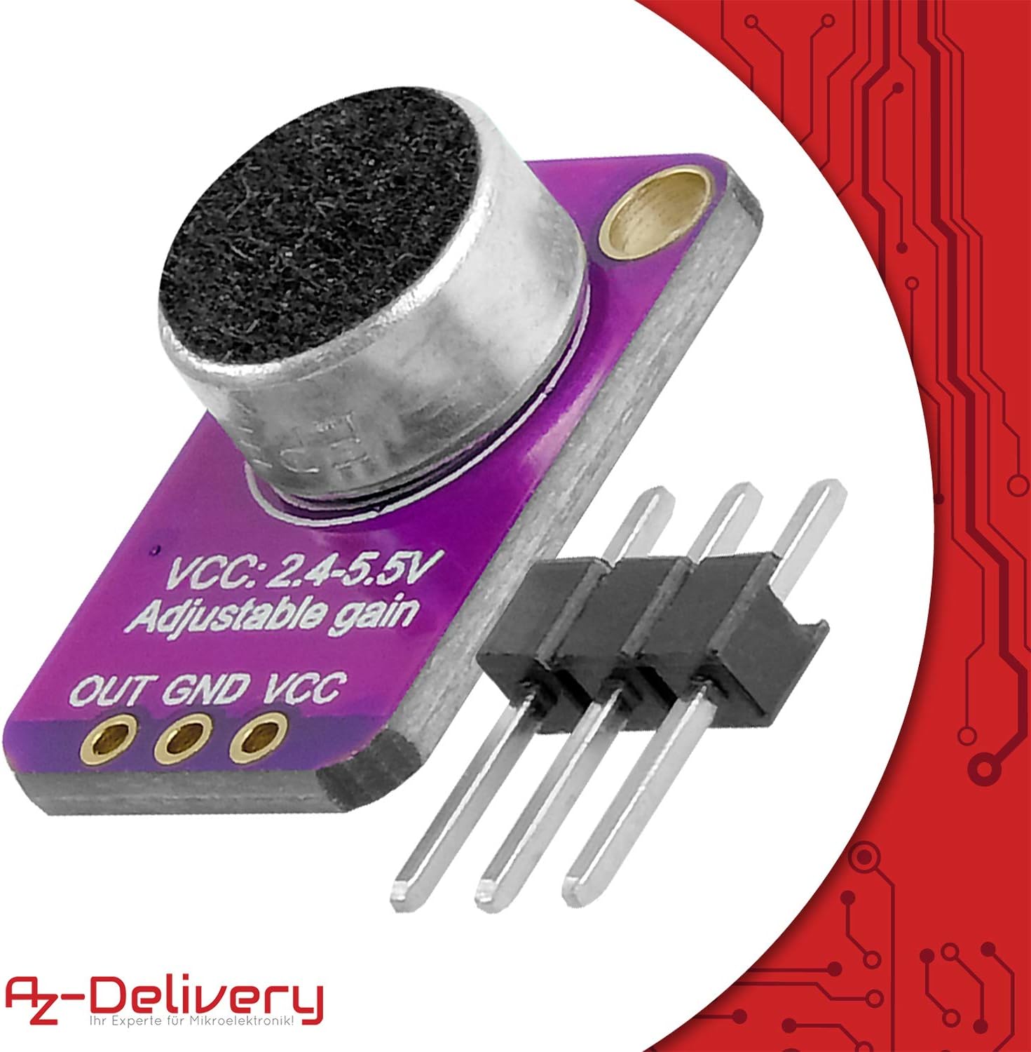 Detalle de AZDelivery 3x GY‑MAX4466 : amplificateur pour microphones électret MAX4466 (Arduino & Raspberry Pi)