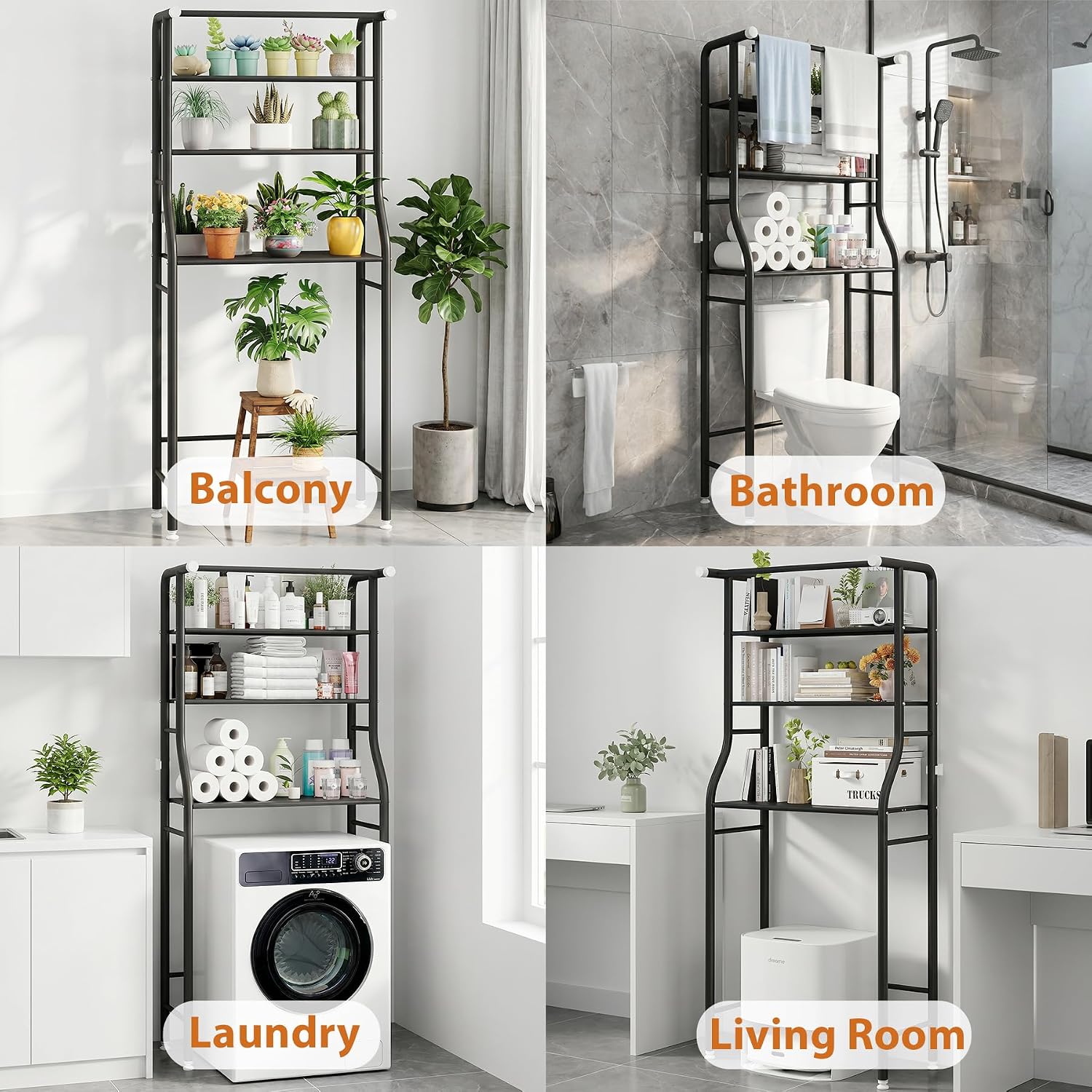 Detalle de UDEAR UDS3 Over-the-Toilet Storage Rack, 3 Shelves, Black Steel