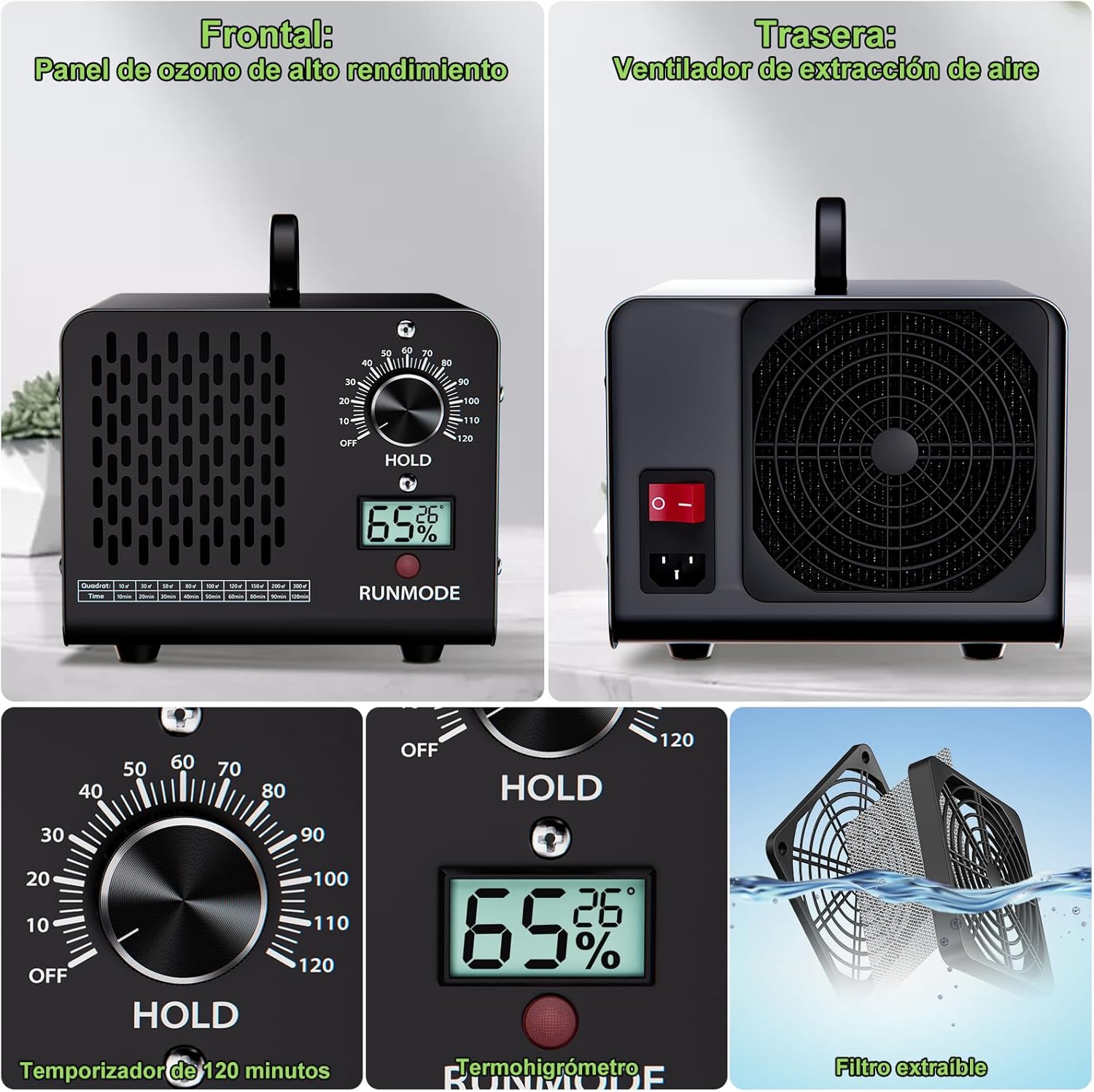 Thumbnail 6 de ENRIPRT Generatore di ozono professionale 60.000 mg/h con indicatore temperatura e umidità e timer 120 minuti (fino a 300 m²)