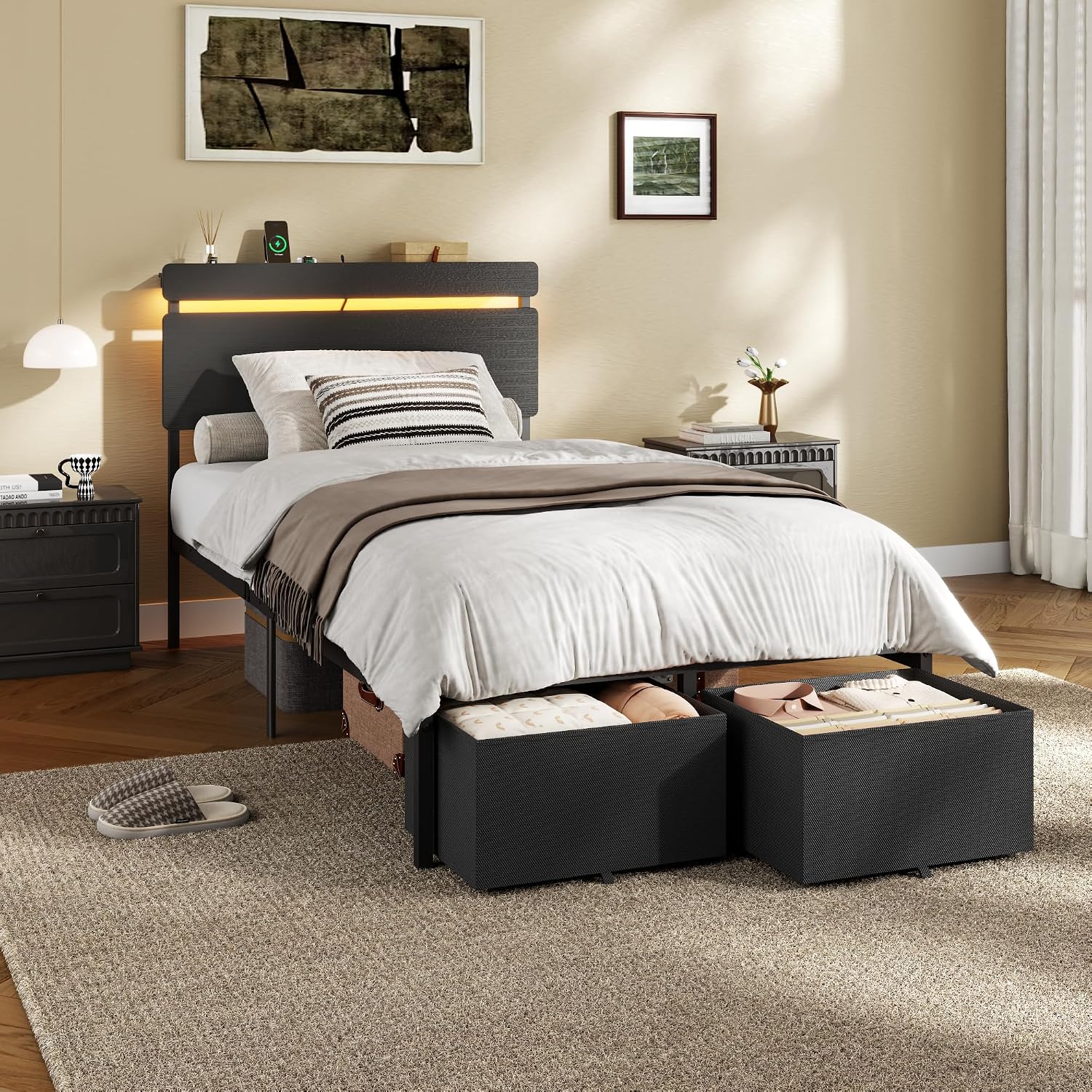 Detalle 2 de Forestell Twin Bed Frame with Wood Headboard