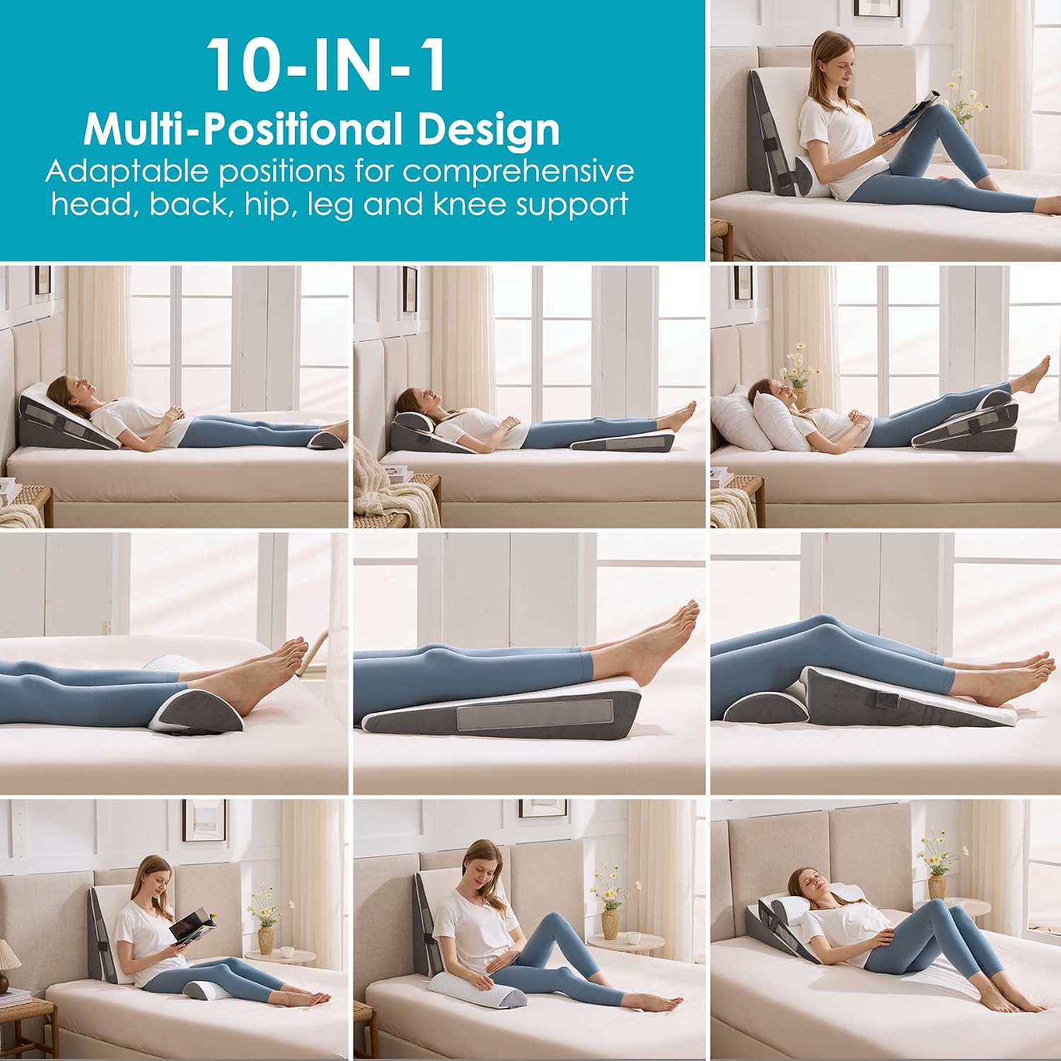 Detalle 2 de WGAKCED WA2212-KQC-BS Adjustable Wedge Pillow Set, 3-Piece Memory Foam
