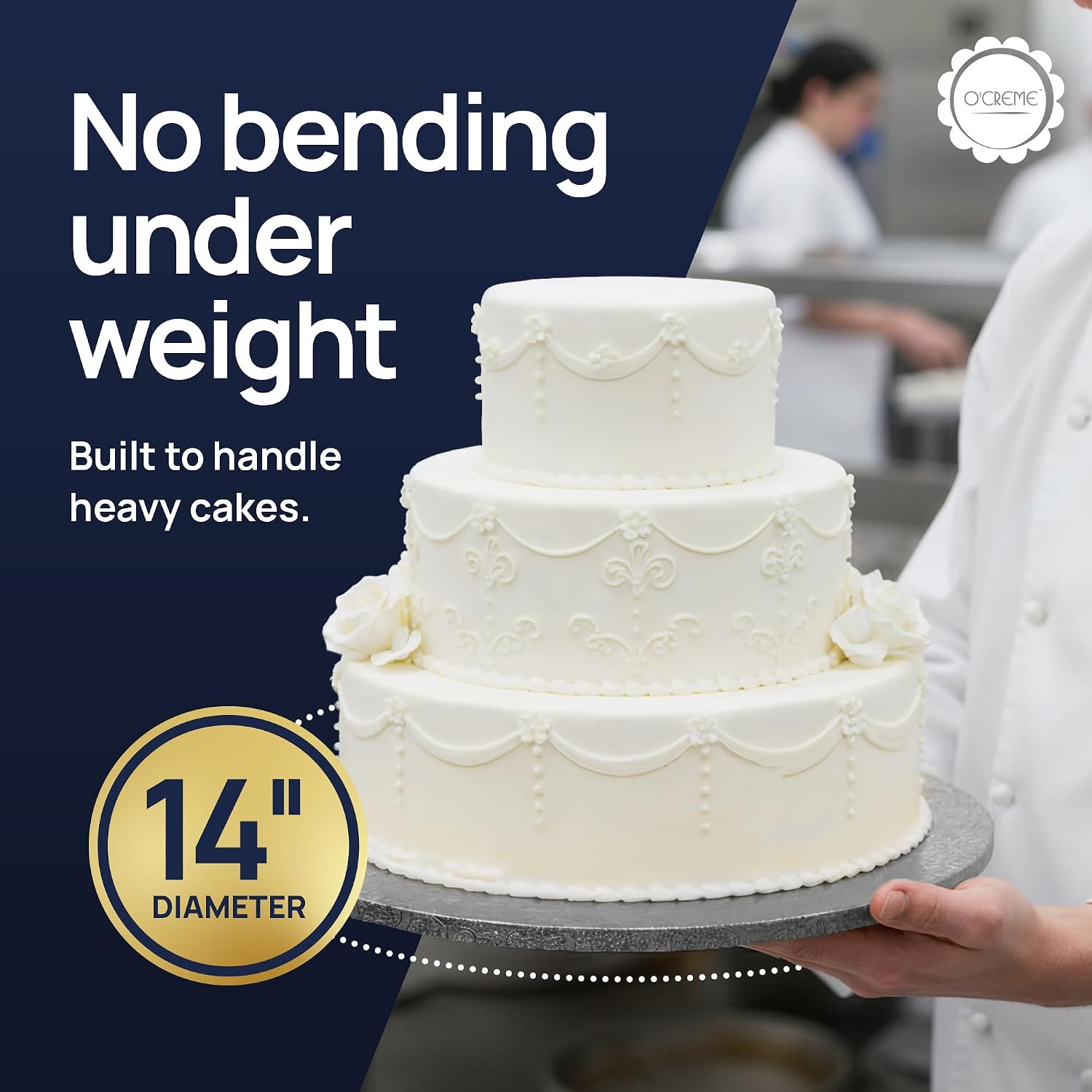 Detalle de O'CREME 14-Inch Round Cake Drum Boards, Silver Foil, 10-Pack