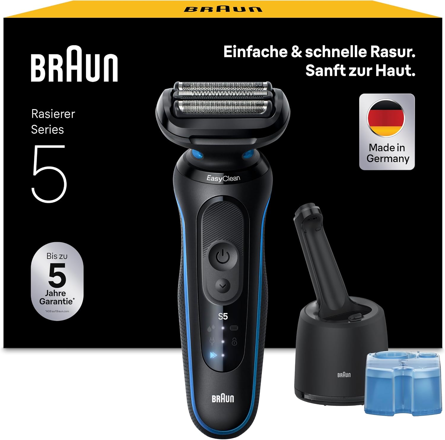 Detalle de Braun Series 5 52-B7000cc Herren-Elektrorasierer mit SmartCare-Reinigungsstation, nass & trocken, Turbo/Standard, blau
