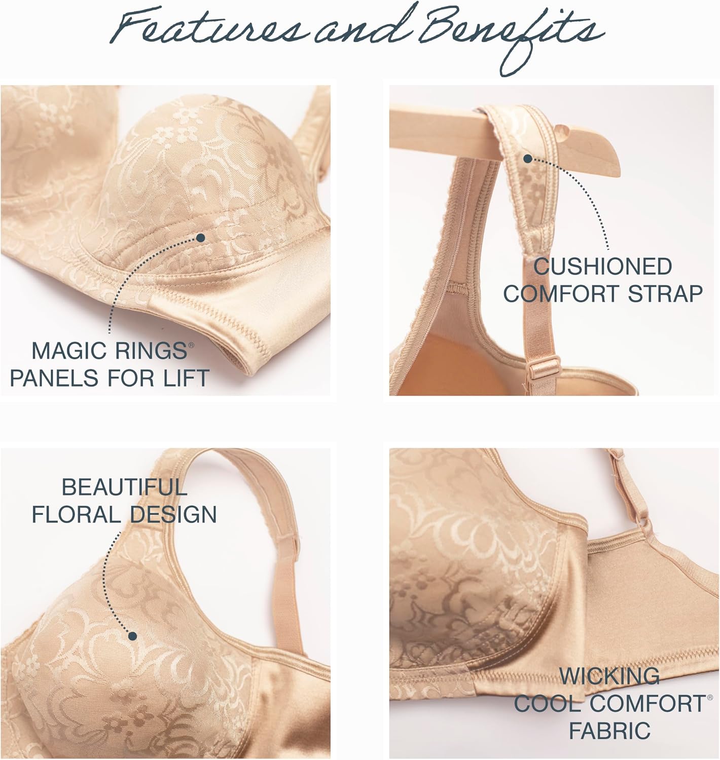 Detalle de Playtex 18 Hour US4745 Wireless Lift Bra, Full Coverage, Moisture-Wicking