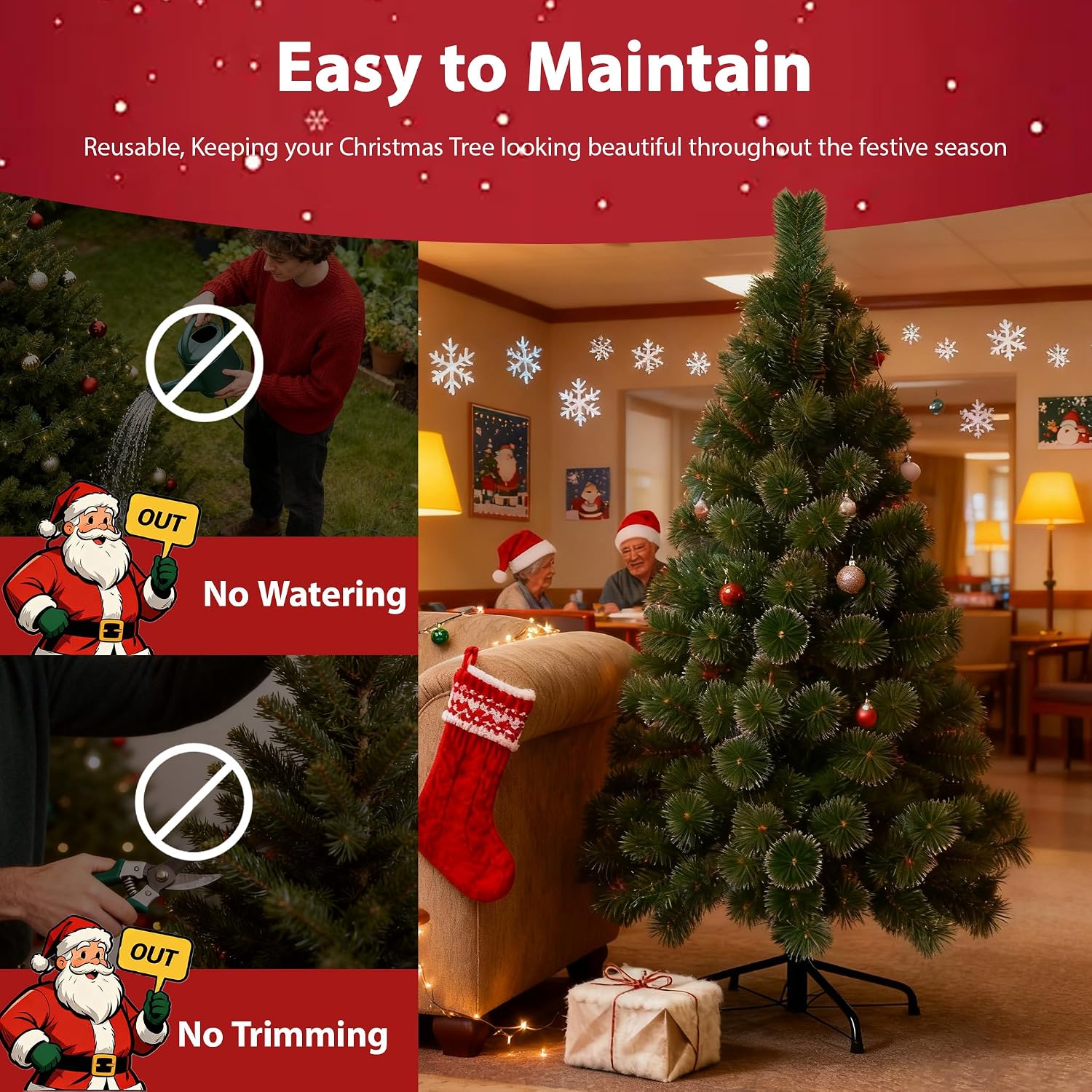 Detalle 2 de UISEBRT HKDY-UIS-(SD00230) Artificial Christmas Tree with Stand, Green and White PVC Spruce