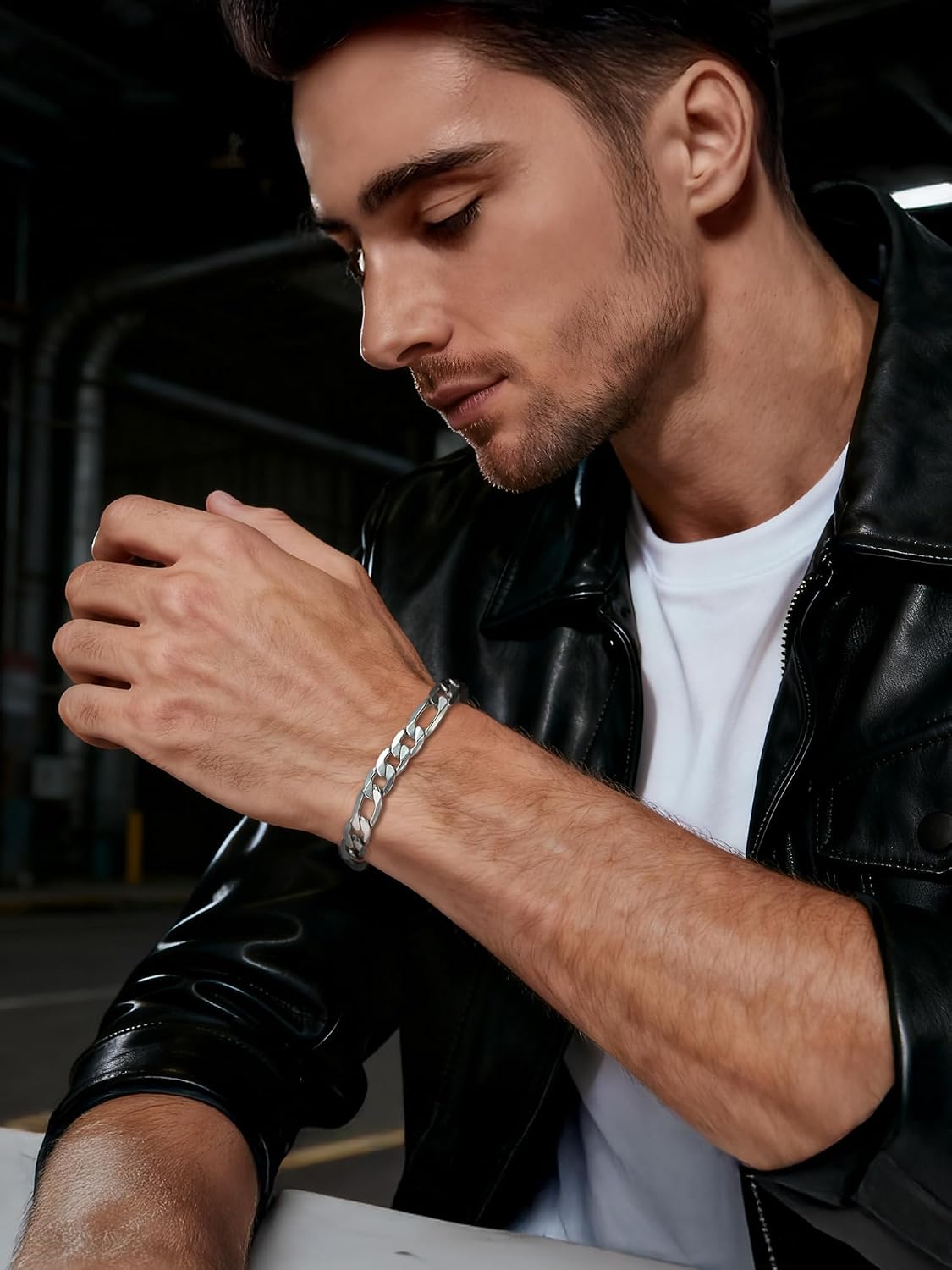 Thumbnail 3 de PROSTEEL Gourmette homme chaîne Figaro en acier inoxydable (316L) / plaqué or ou noir, bracelet 19/21/23 cm