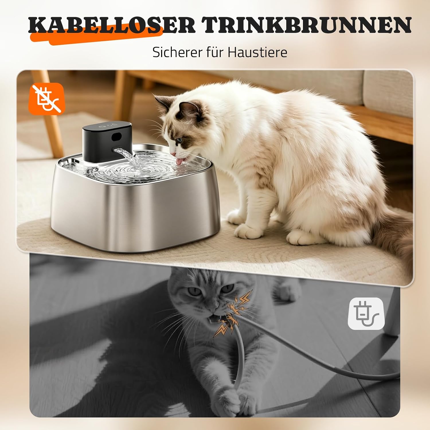 Detalle de ROTTOGOON Katzenbrunnen Kabellos 3,2L – batteriebetrieben, leiser Trinkbrunnen ohne Kabel