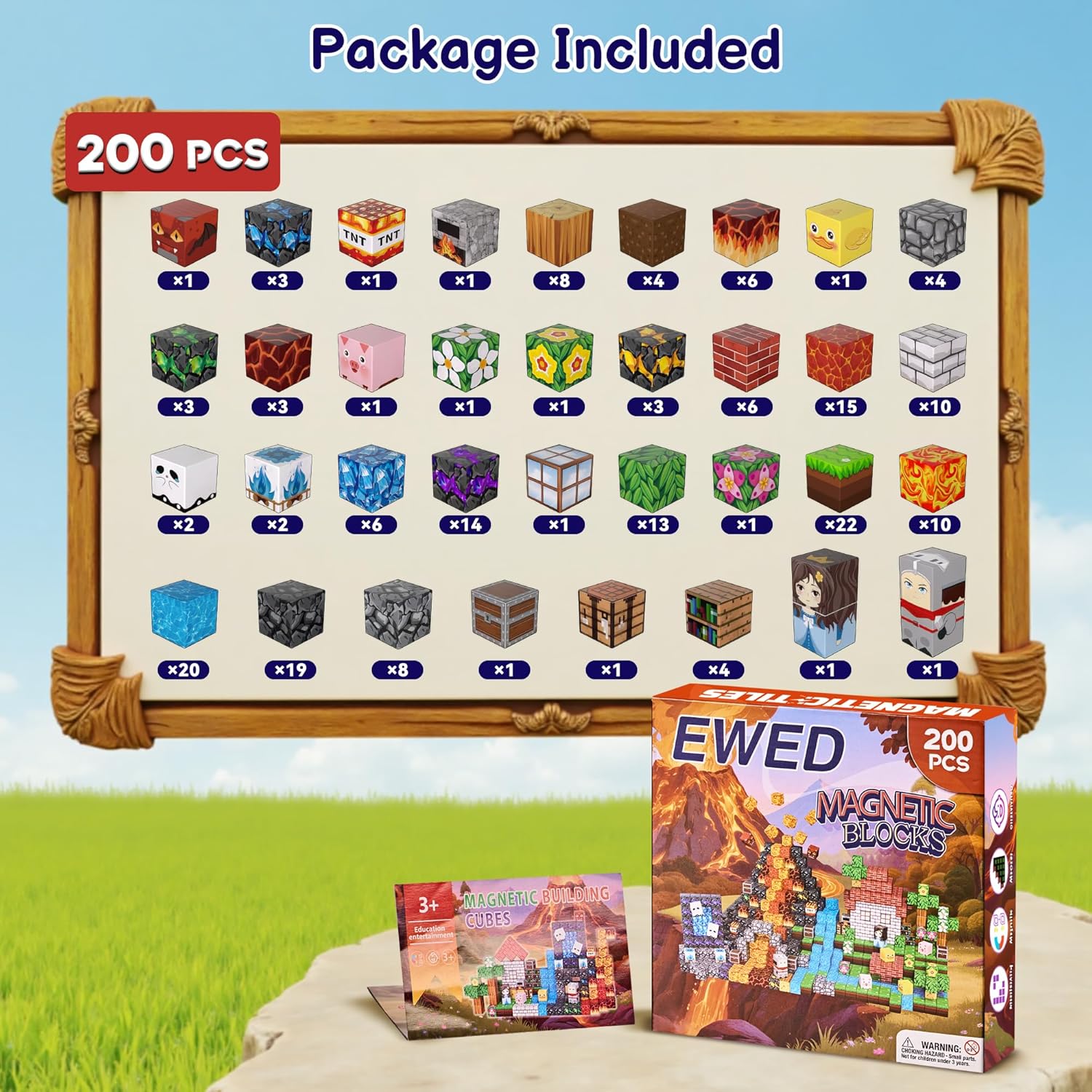 Detalle 2 de EWED 200PCS Magnetic Blocks: STEM Building Tiles for Creative Play