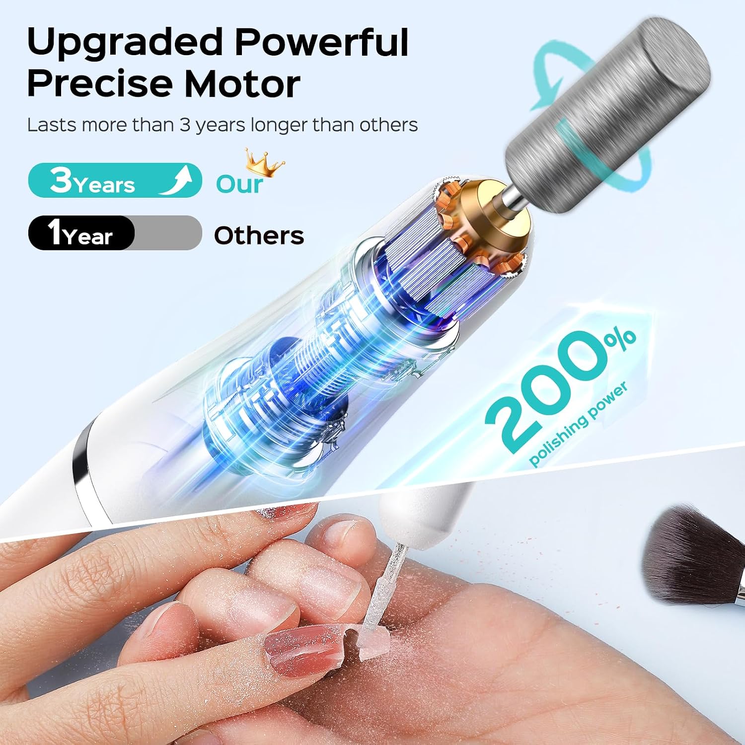Detalle de COSLUS C41 Cordless 2-in-1 Nail Drill with Lamp: Portable Efile for Home & Salon