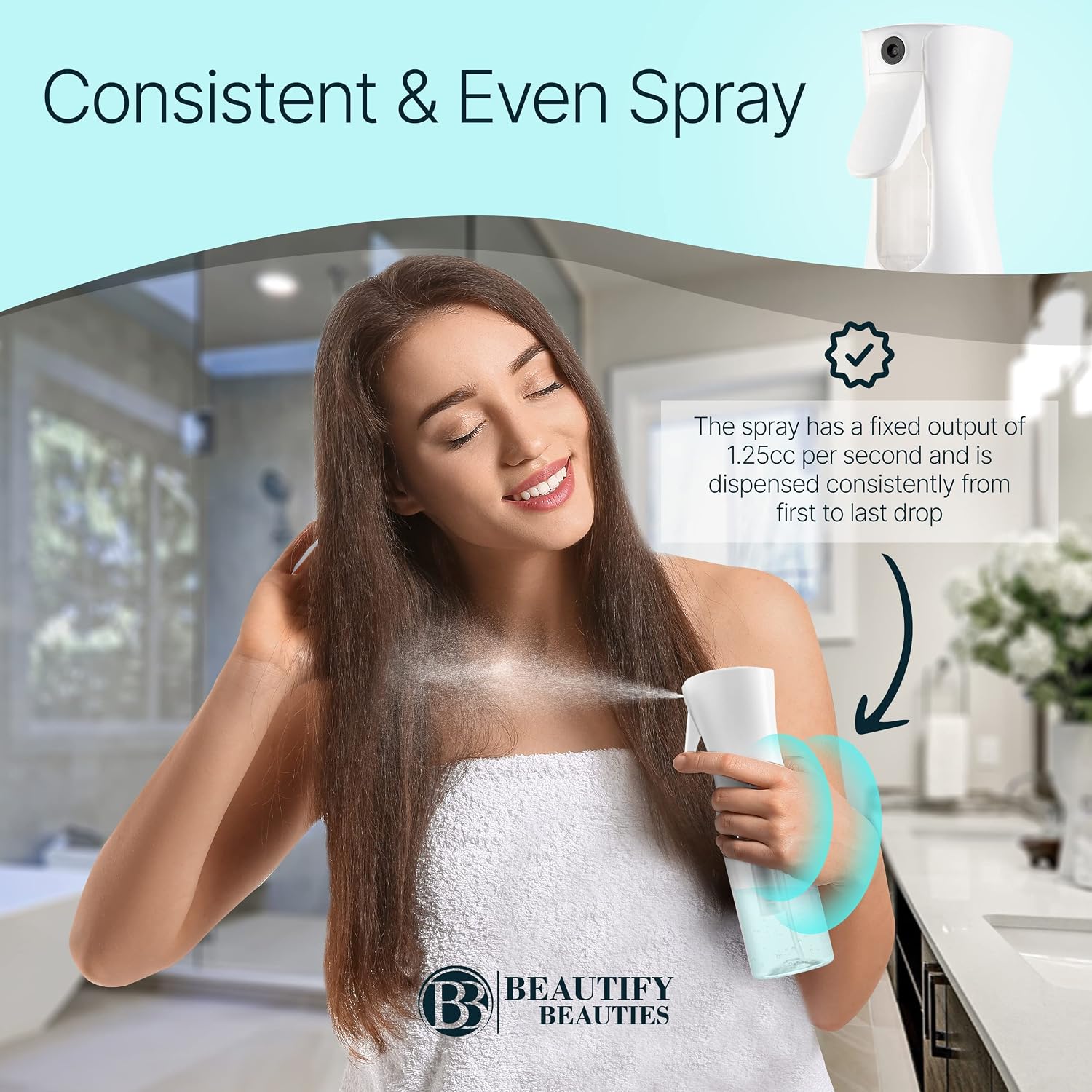 Detalle 2 de BeautifyBeauties Continuous Mist Spray Bottle (10.1 Ounce) for Hair, Plants, Cleaning & More