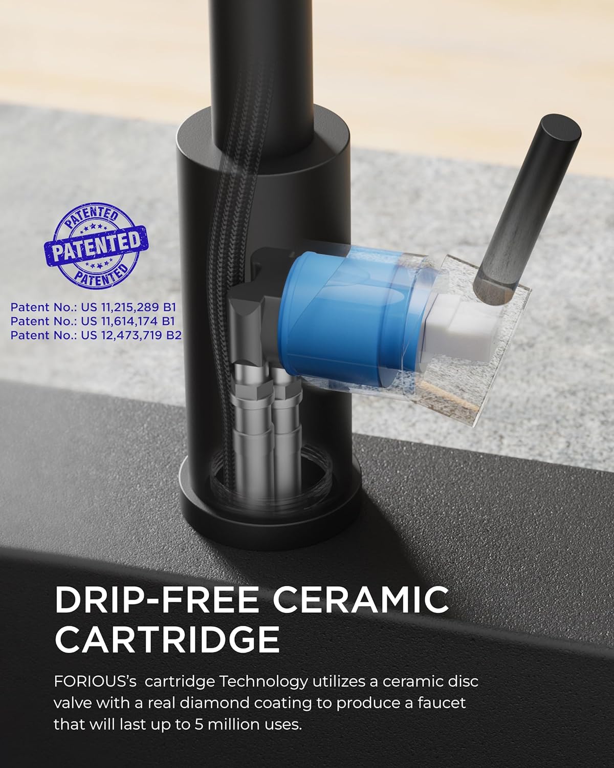 Thumbnail 6 de FORIOUS Black Kitchen Faucet 18.9 in