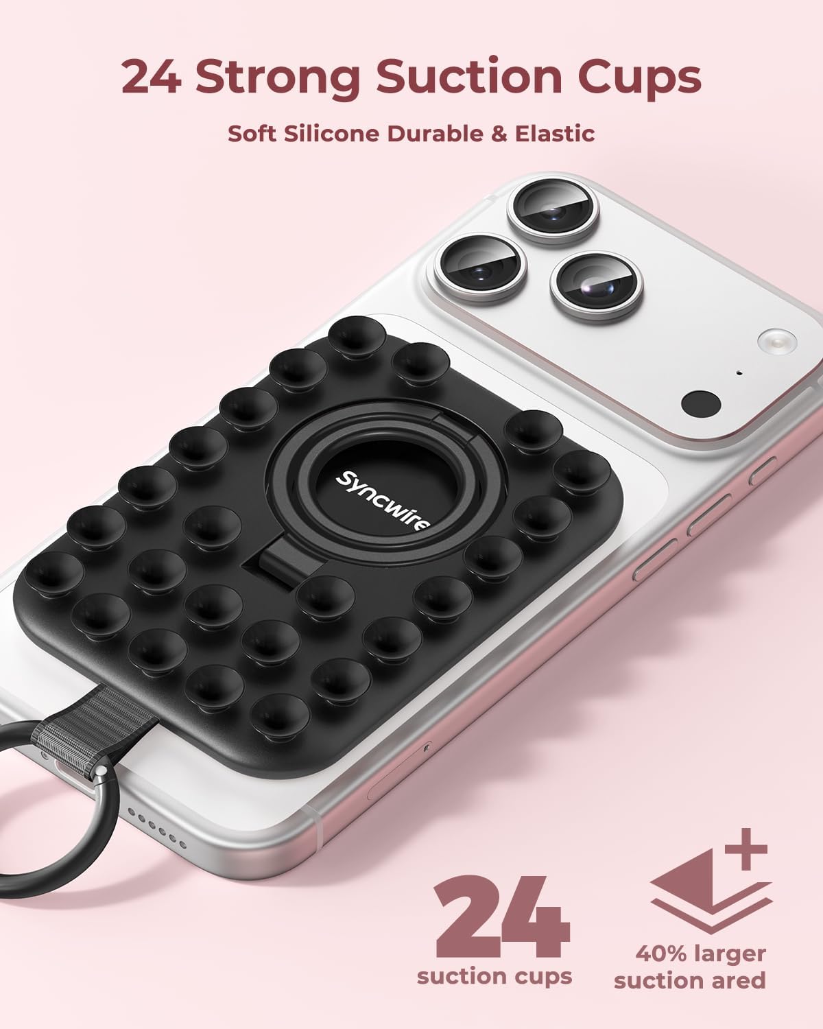 Thumbnail 5 de Syncwire Magnetic Suction Phone Mount for MagSafe (Midnight Black) with Silicone Octo Cup Grip Ring