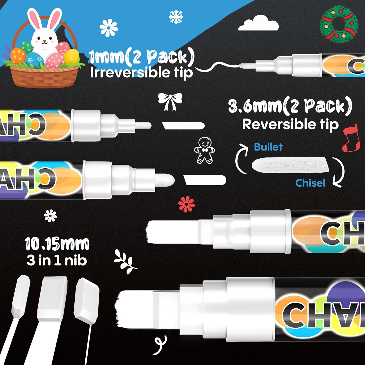 Thumbnail 5 de Lenski White Chalk Pens – 8-pack liquid chalk markers with 45 chalkboard labels (white, multiple tip sizes)