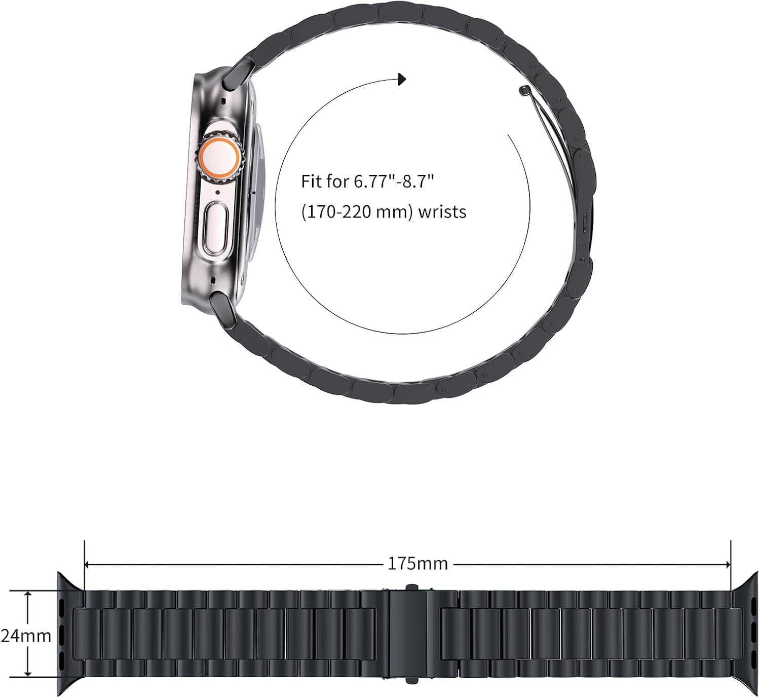 Detalle 1 de ARTCHE Stainless Steel Watch Strap for Apple Watch (49mm–38mm) – Adjustable Metal Replacement Sport Band