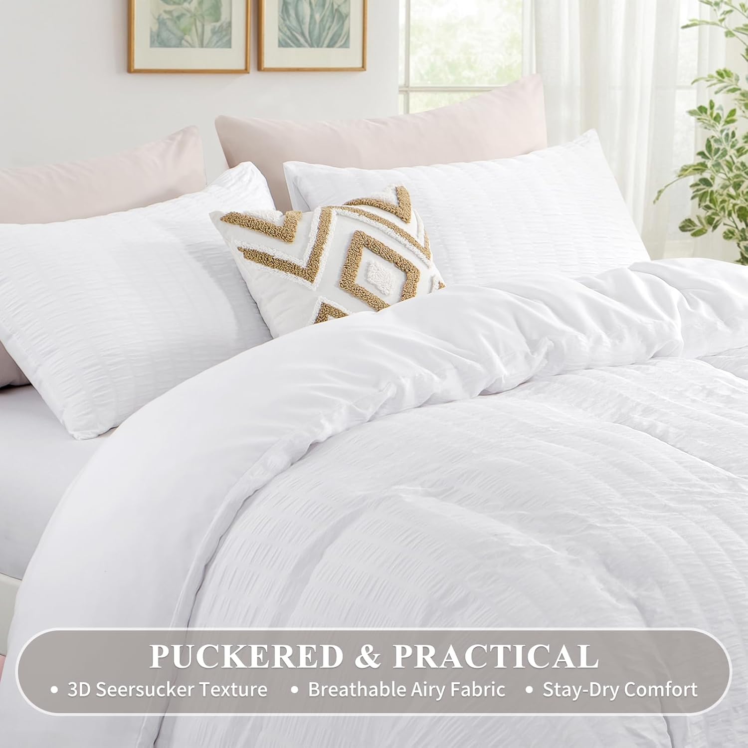 Thumbnail 3 de Aisbo King Size Seersucker Duvet Cover Set, White – 3pc (230×220cm) with 2 Pillowcases