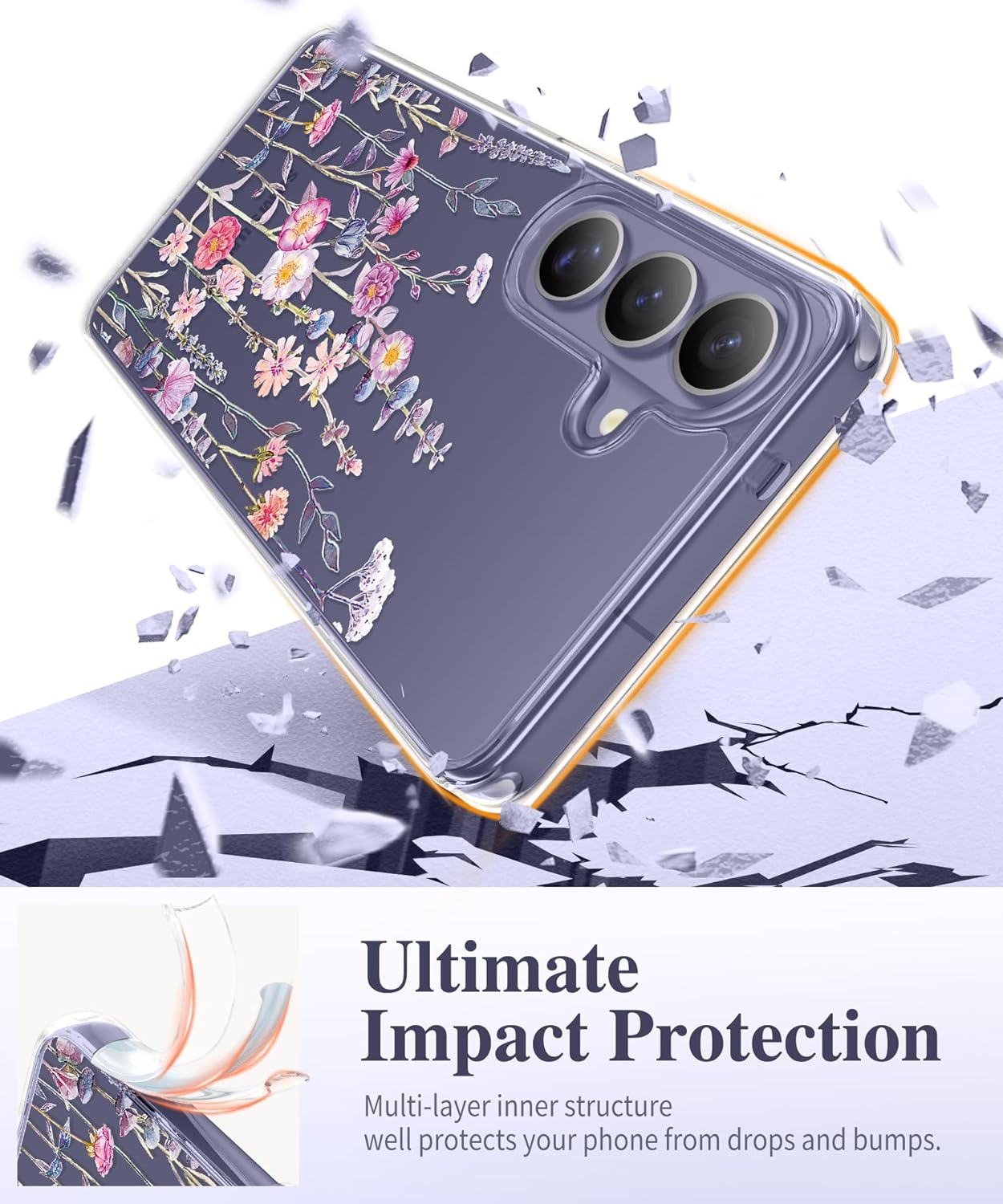 Thumbnail 3 de GVIEWIN Galaxy S26 Clear Floral Slim Shockproof Case with Screen & Camera Protection