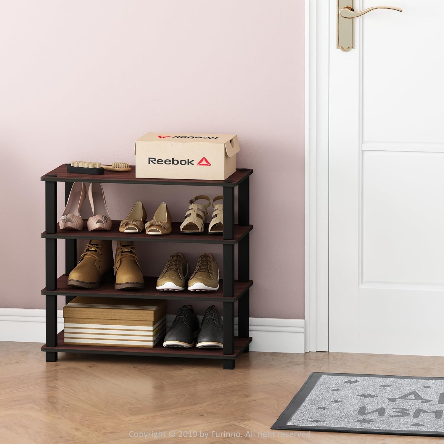 Thumbnail 1 de Furinno Scarpiere Dark Cherry and Black, 4-Tier Singolo