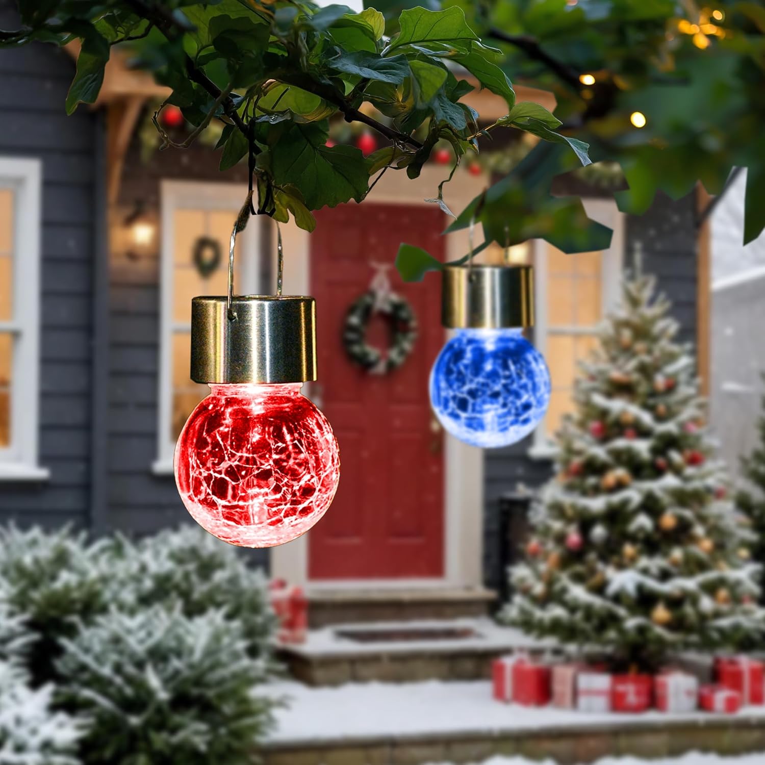 Thumbnail 3 de GIGALUMI 12 Pack Solar Outdoor Lights: Colour-Changing Crackled Glass Hanging Lanterns for Garden Decoration