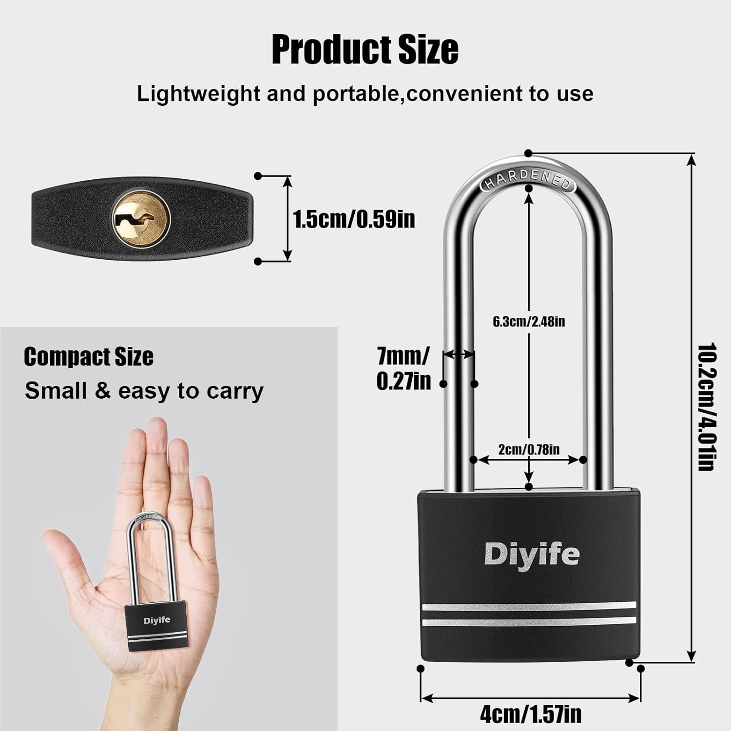 Thumbnail 4 de Diyife 2-Pack Aluminum Padlocks with Keys (40mm) – Anti-Rust, Weatherproof, 60mm Long Shackle