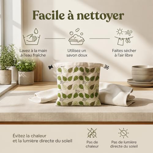 Detalle de Fruzmzk Sacs à Pain Réutilisables en Cire d'Abeille 43 × 33 cm – Lot de 2
