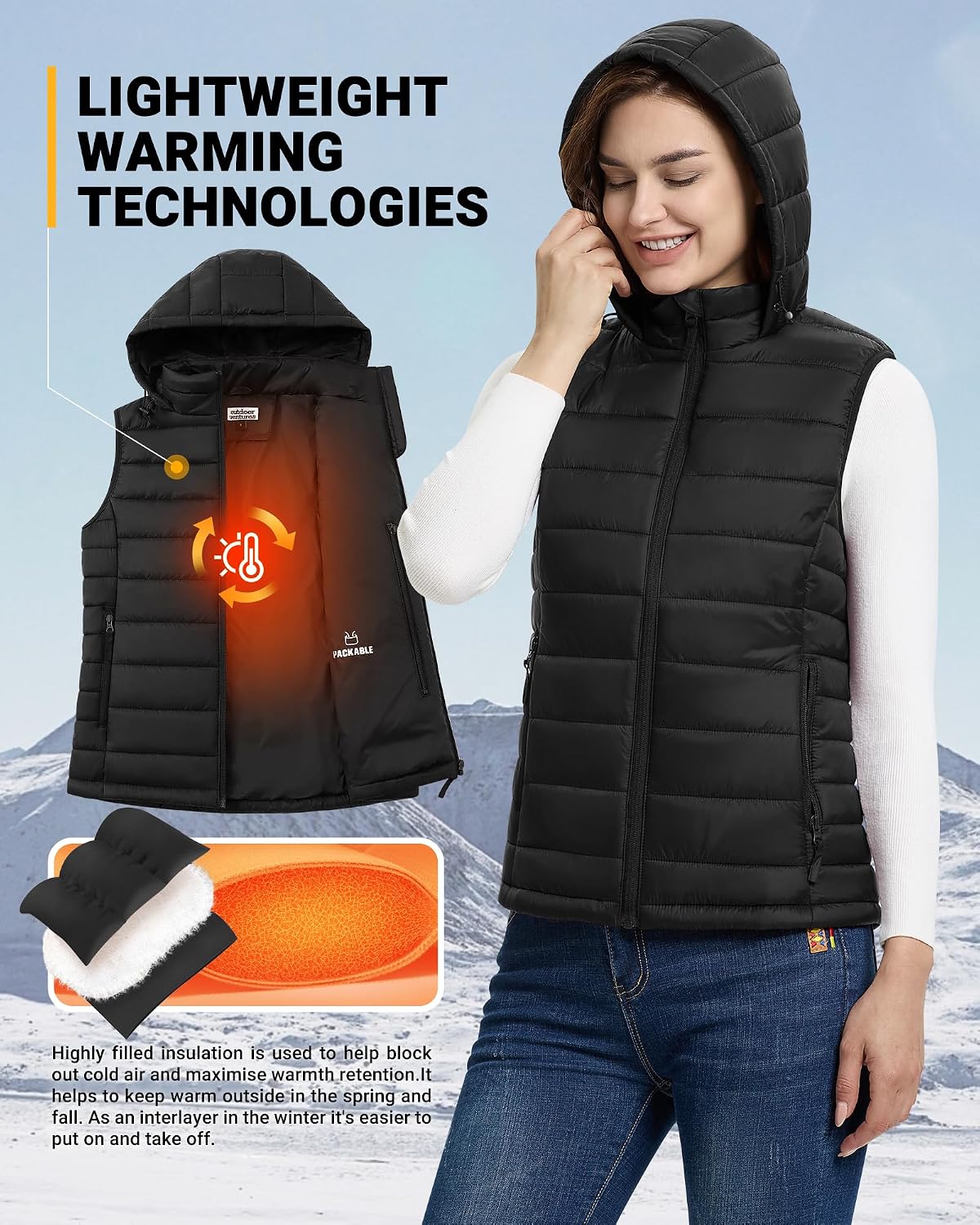 Detalle 1 de Steppweste Damen Outdoor Ventures mit Kapuze