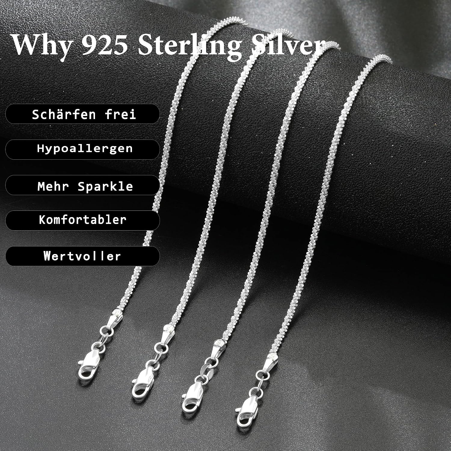 Detalle de SLOONG Silber Raupen Kette 925 Damen – 2 mm Silberkette, 41/46/51/56 cm, ohne Anhänger