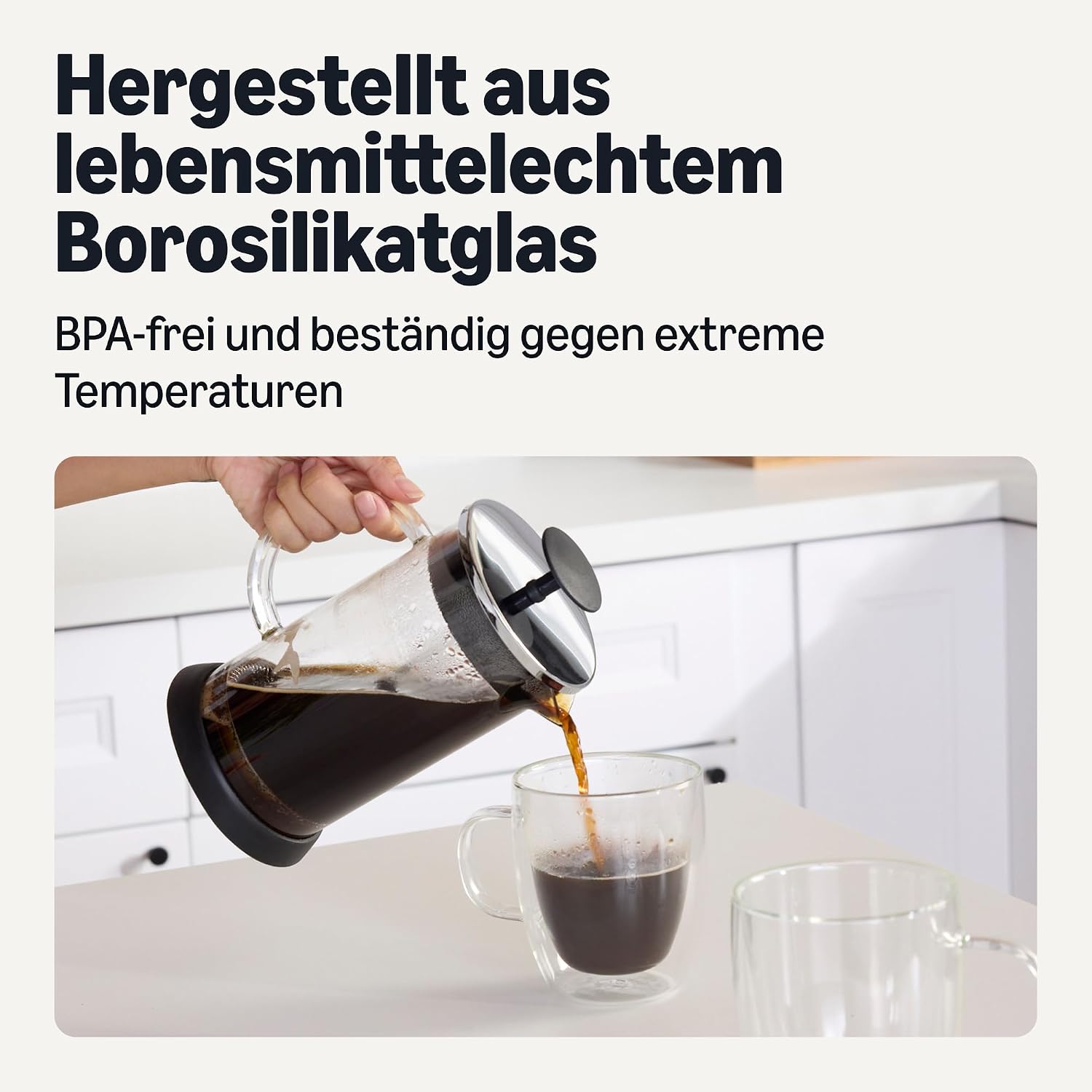 Thumbnail 3 de Amazon Basics French Press-Kaffeebereiter (1 L) aus Borosilikatglas