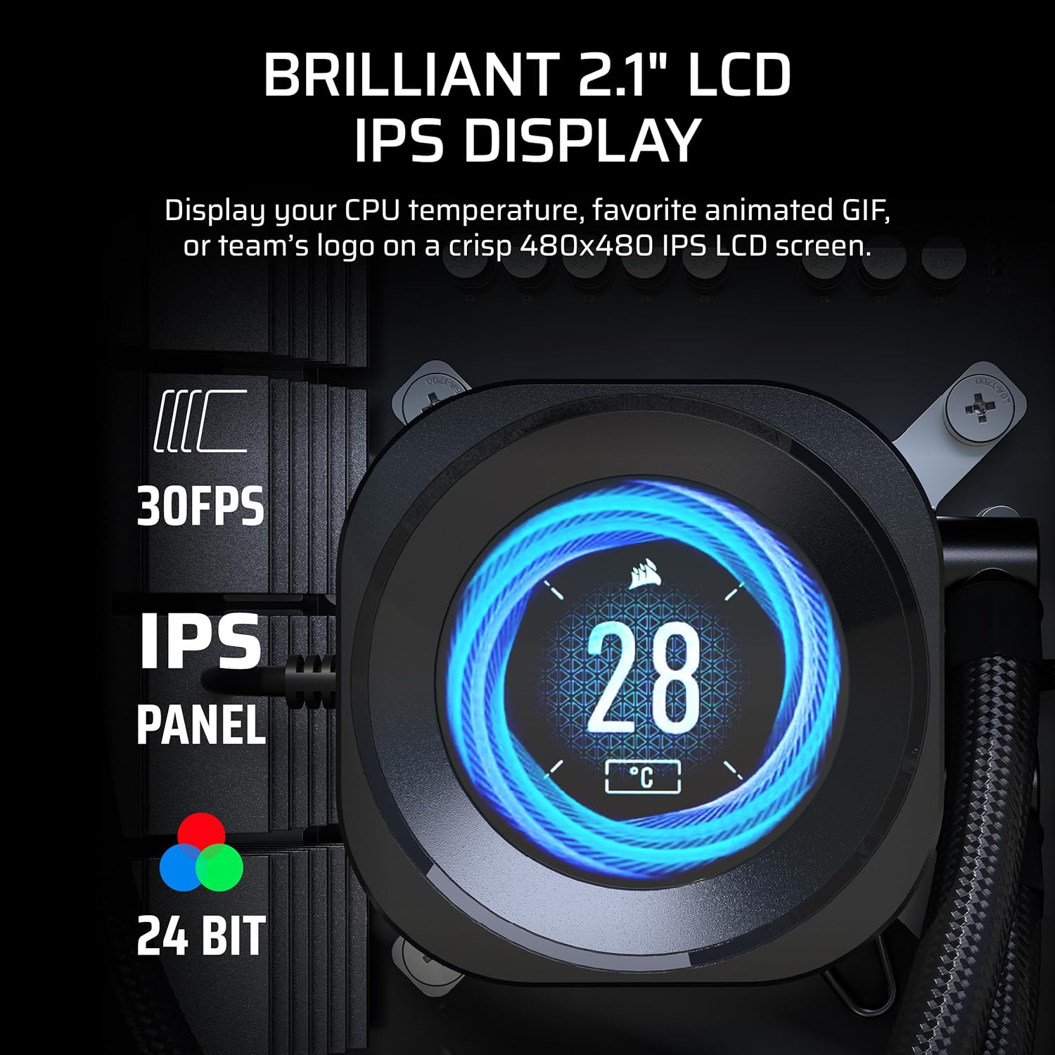 Detalle de Corsair NAUTILUS 360 RS LCD Liquid CPU Cooler with 2.1" IPS LCD Screen (360mm AIO, 3x RS120 fans)
