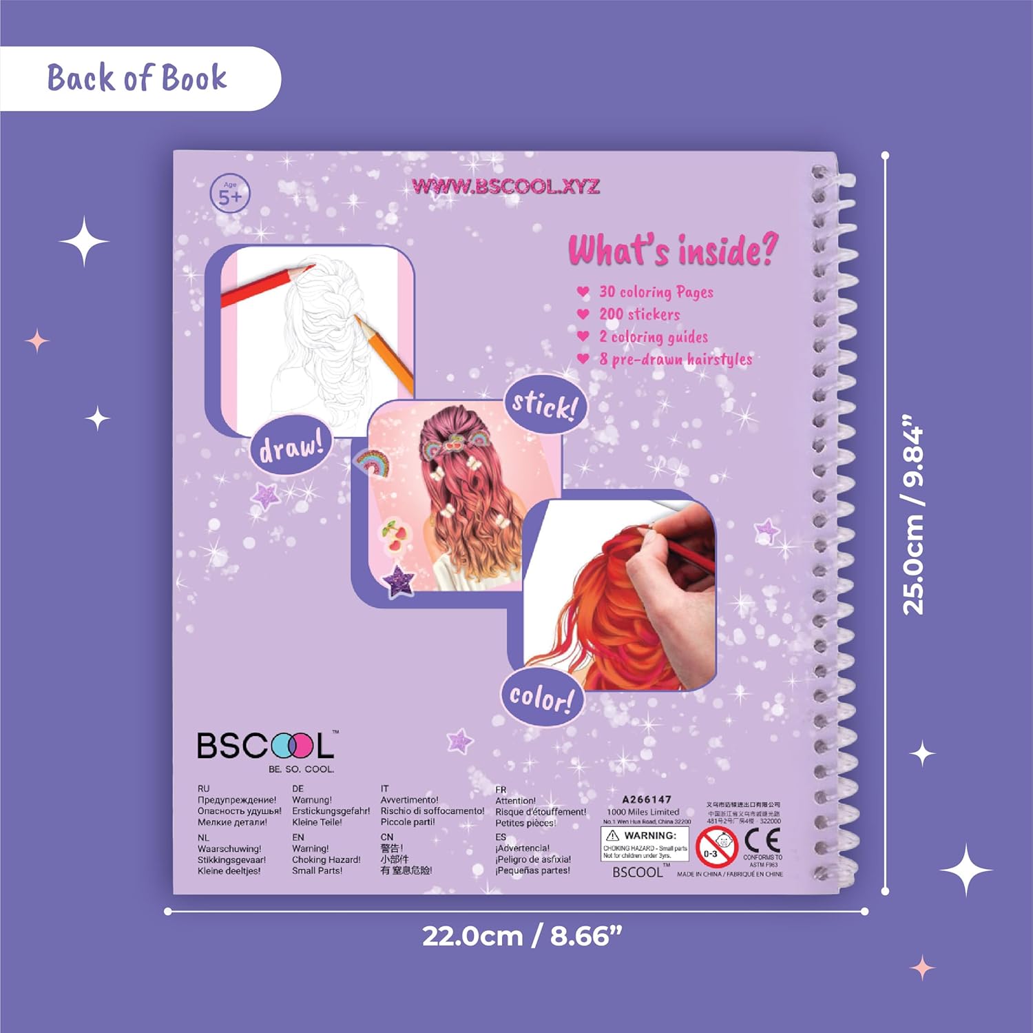 Detalle 2 de BSCOOL A266147 Create Hairstyles Fashion Design Activity Book with Stickers