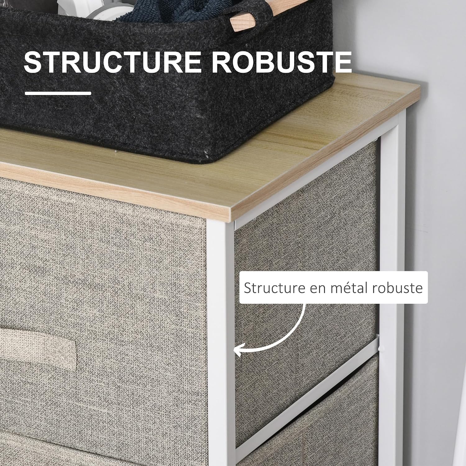 Thumbnail 4 de HOMCOM Commode 3 tiroirs en Tissu Gris