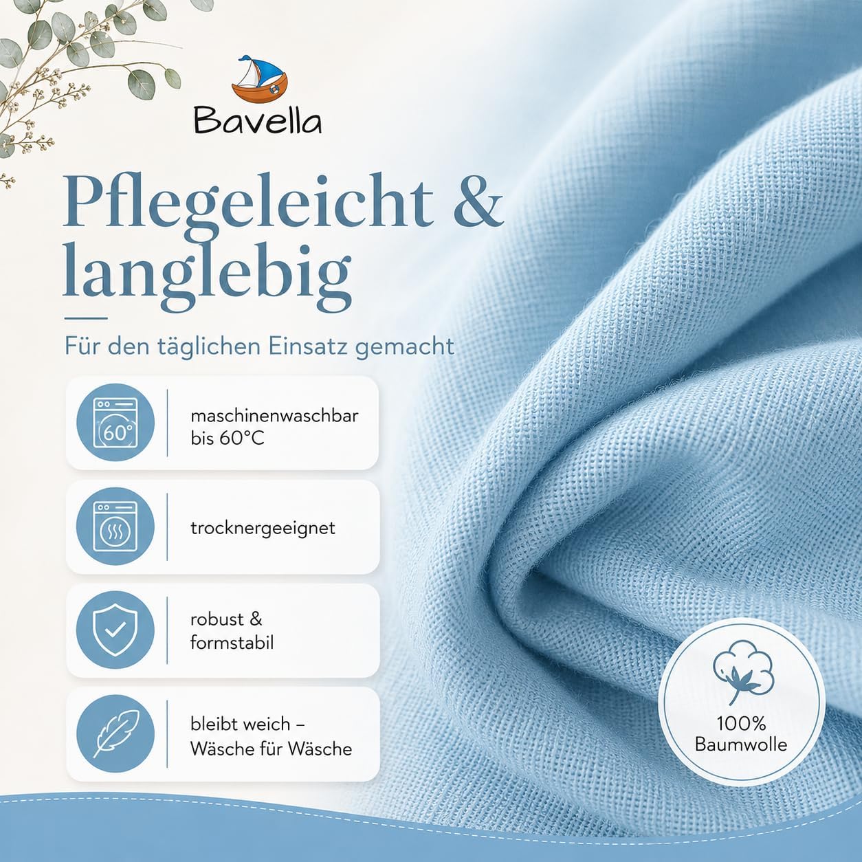 Detalle 2 de Bavella 2er Set XXL Musselin Baby Decke & Tuch 120x120 cm – ÖKO-TEX zertifiziert, 100% Baumwolle