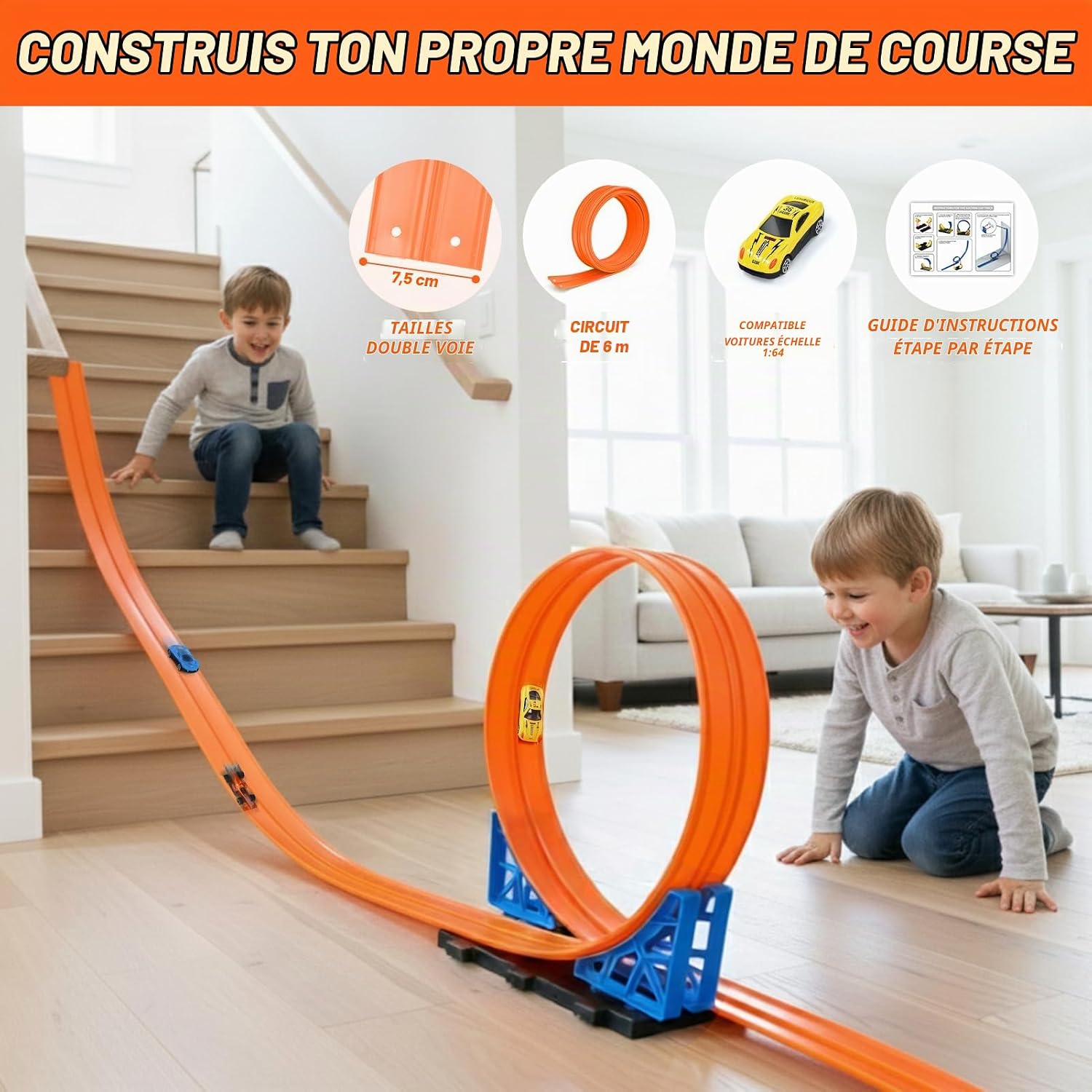 Thumbnail 3 de Dreamon 088-11-6m-orange flexibele racebaan van 6 m met 4 auto's