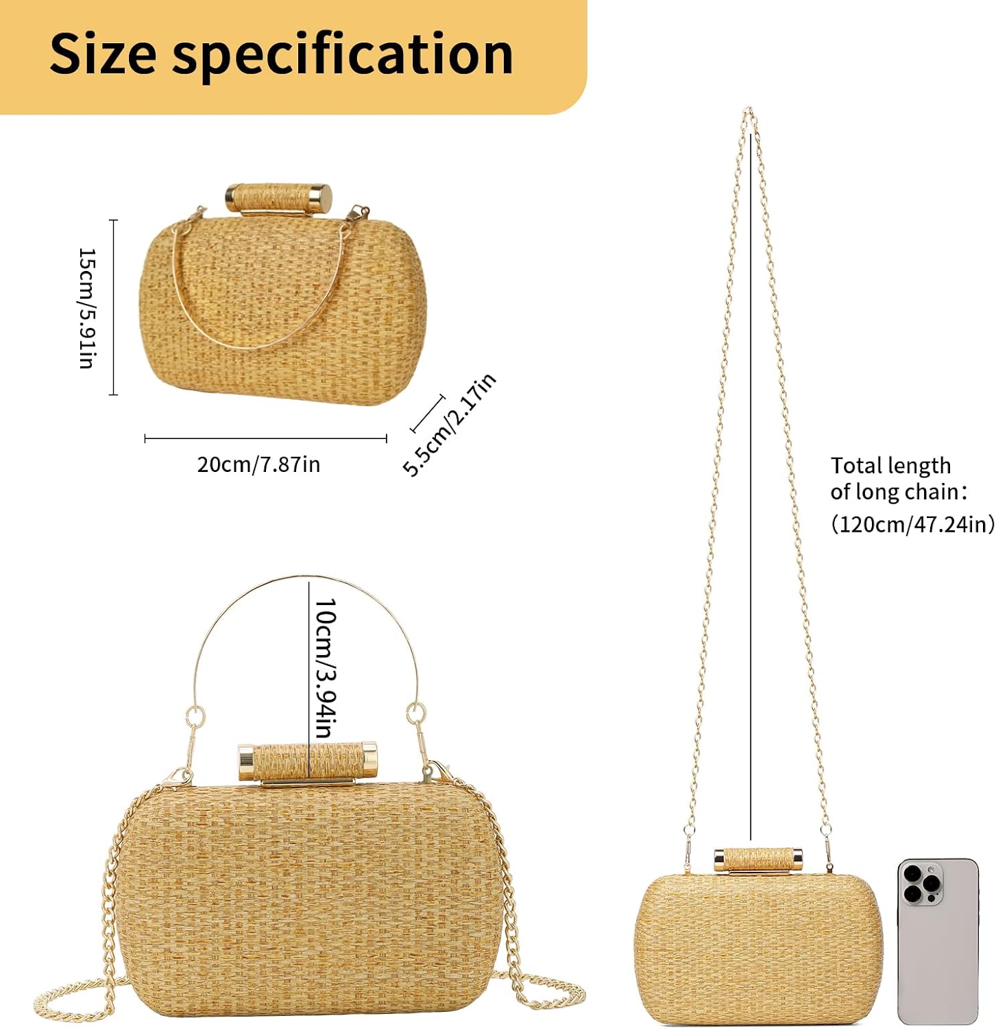Detalle 2 de Cckuu Women’s Raffia Straw Clutch Bag – Hand-Woven Wicker Evening Purse for Weddings & Summer Holidays