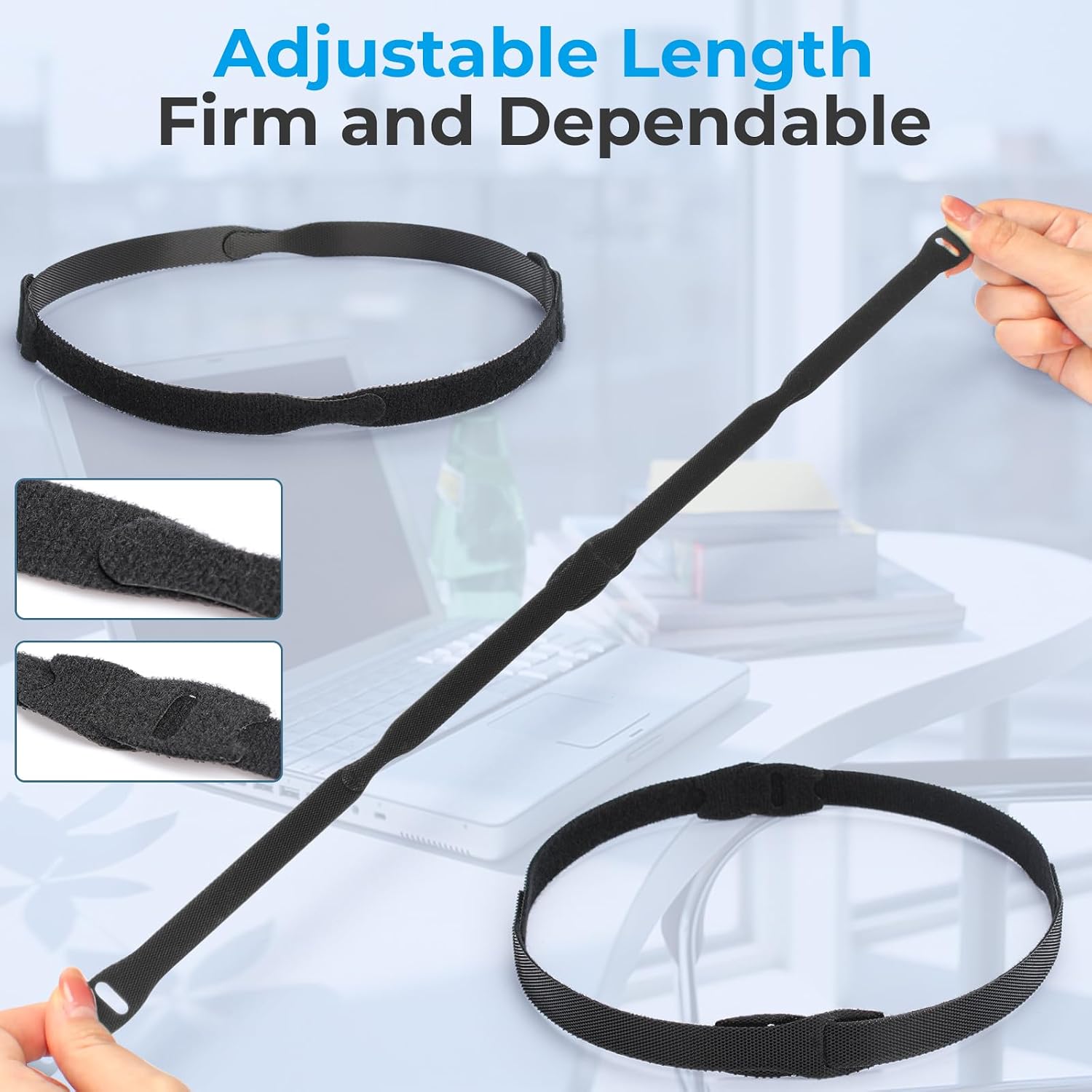 Detalle de Alyvisun 120 PCS reusable hook-and-loop cable ties (150x12 mm) for under-desk cable management
