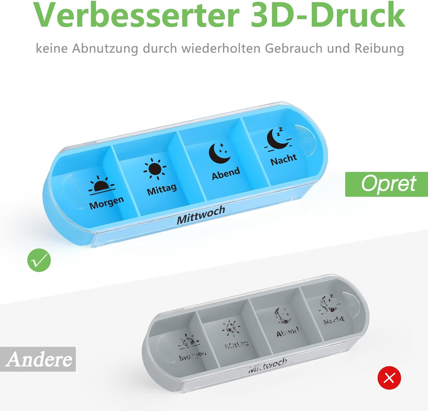 Detalle 2 de Opret Tablettenbox für 7 Tage mit 4 Fächern (Morgen, Mittag, Abend, Nacht)