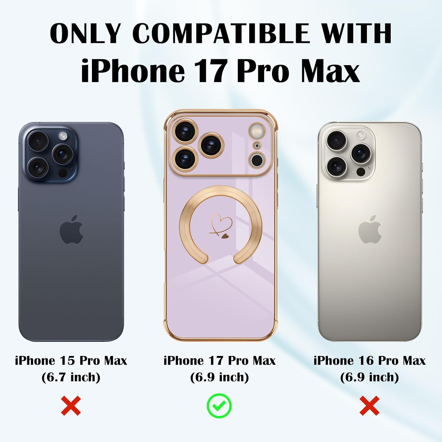 Detalle de Newseego Magnetic Case for iPhone 17 Pro Max – Purple Heart Pattern, MagSafe Compatible