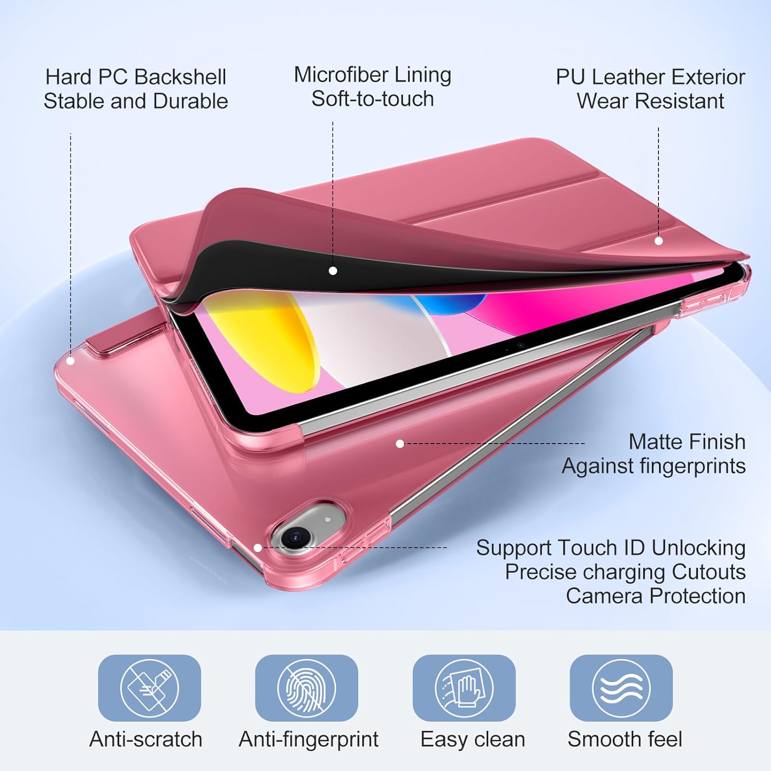 Thumbnail 3 de DriveGo Case with Screen Protector for iPad A16 11th/10th Gen (2025/2022) – Slim Translucent Back, Auto Sleep/Wake, Pink