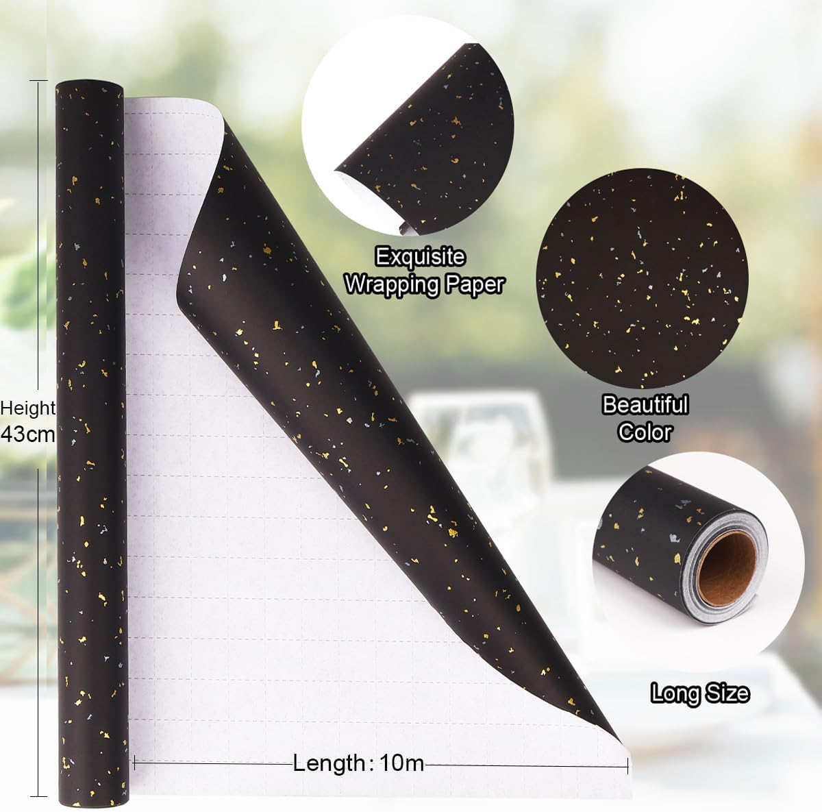 Thumbnail 1 de HBell black wrapping paper roll 43cm