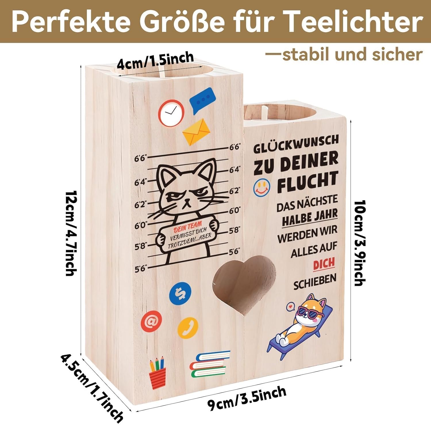 Detalle de Belillpipi Herzförmiger Holz-Kerzenhalter als Abschiedsgeschenk für Kollegen