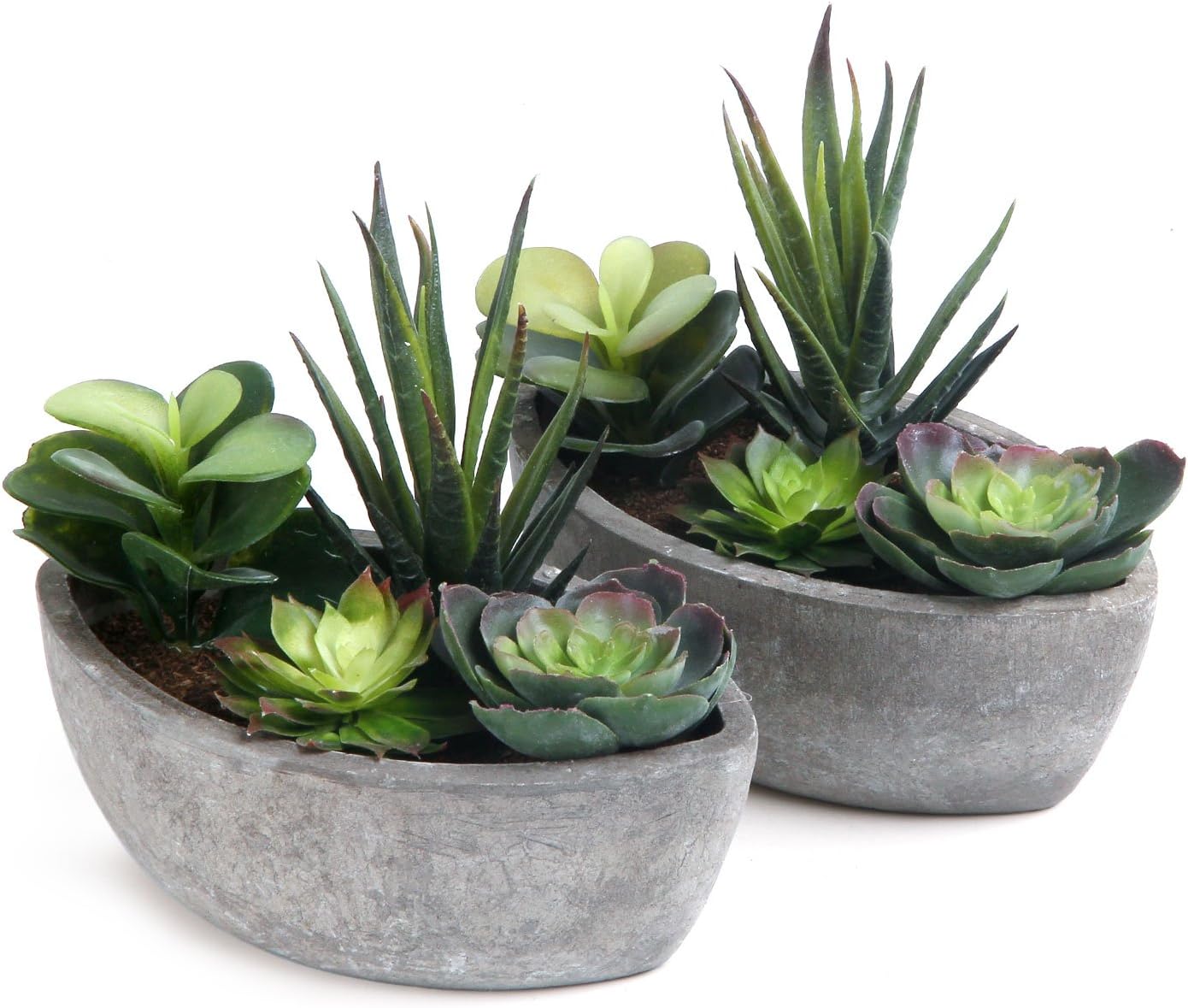 Detalle de T4U Set of 2 Small Artificial Potted Plants, Dark Green Indoor Decor