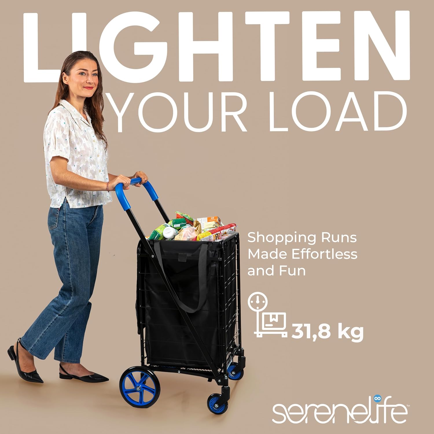 Thumbnail 6 de SereneLife Compact Foldable Trolley with Removable Liner 32kg