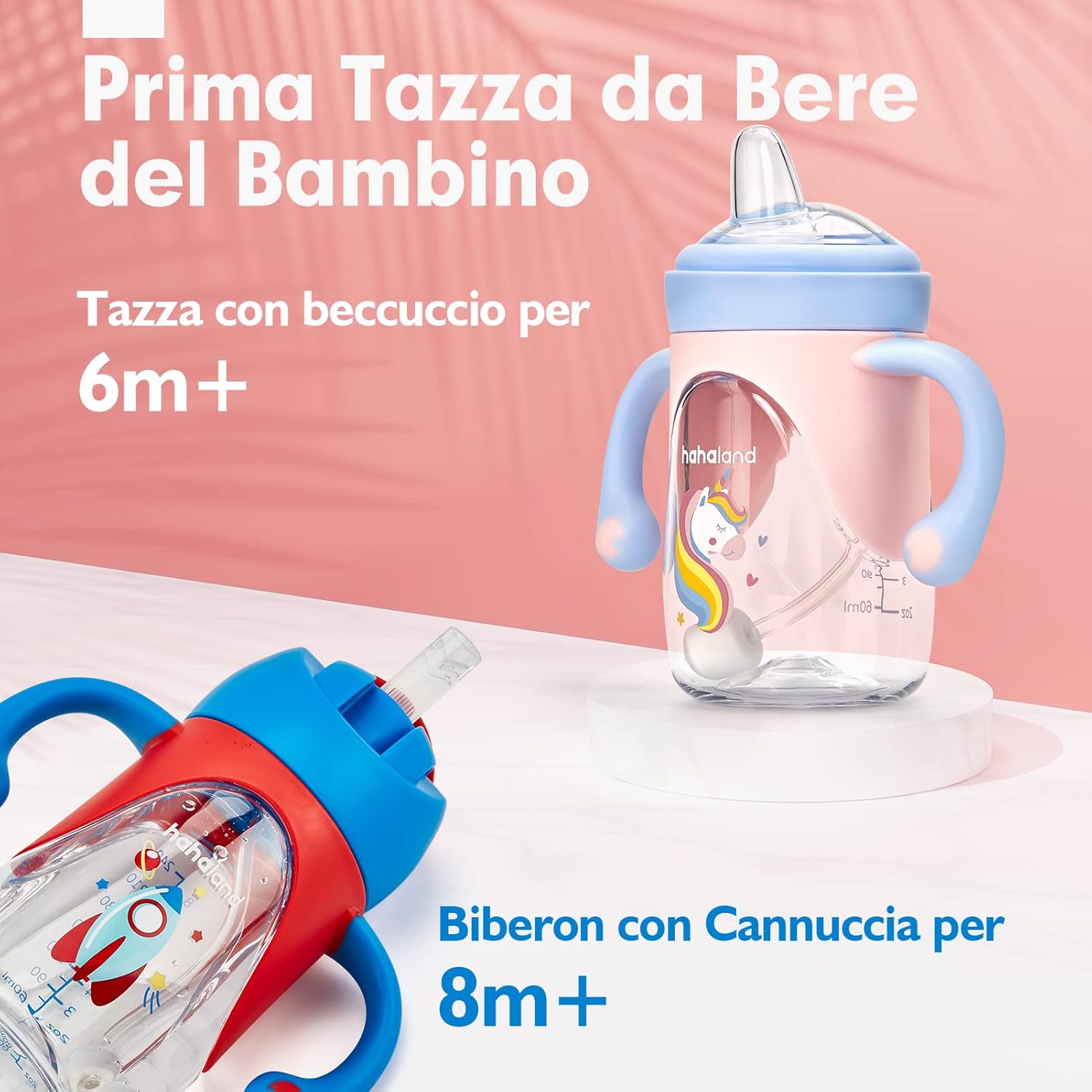 Thumbnail 1 de hahaland bicchiere antigoccia 2 in 1 per bambini da 6 a 12 mesi con cannucce e beccuccio 240 ml