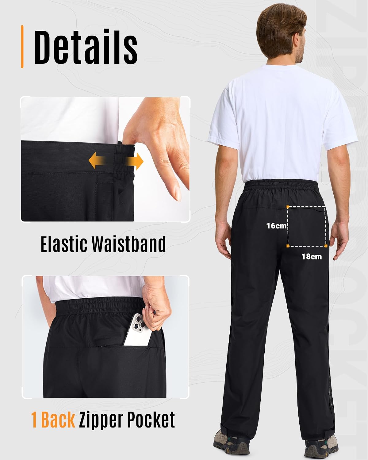Detalle 1 de 33,000ft Men's Full-Zip Waterproof Rain Pants with Reflective Strips
