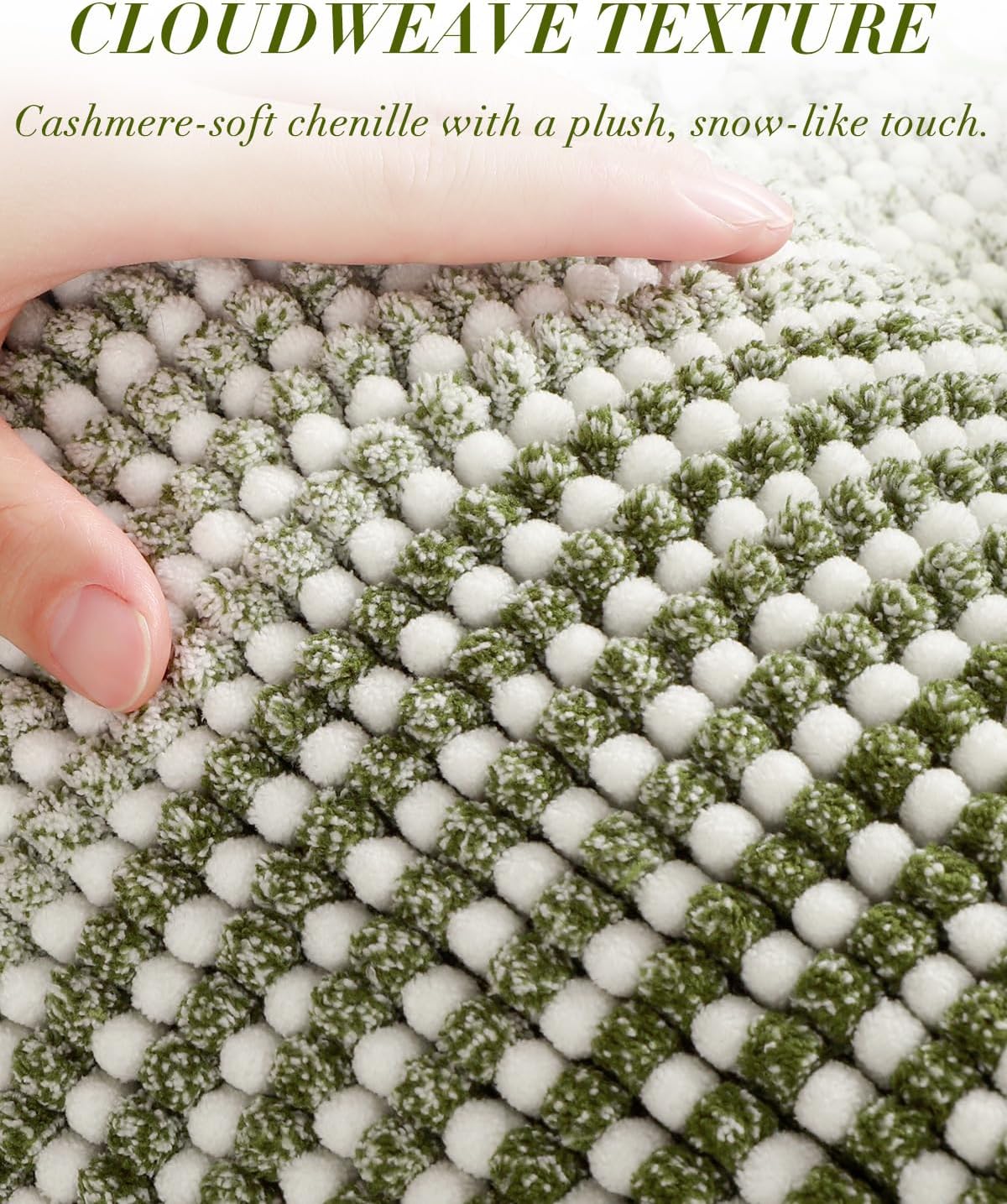 Detalle de BSICPRO JYMT Chenille Bath Mat, 20 x 32-Inch Sage Striped, Machine Washable
